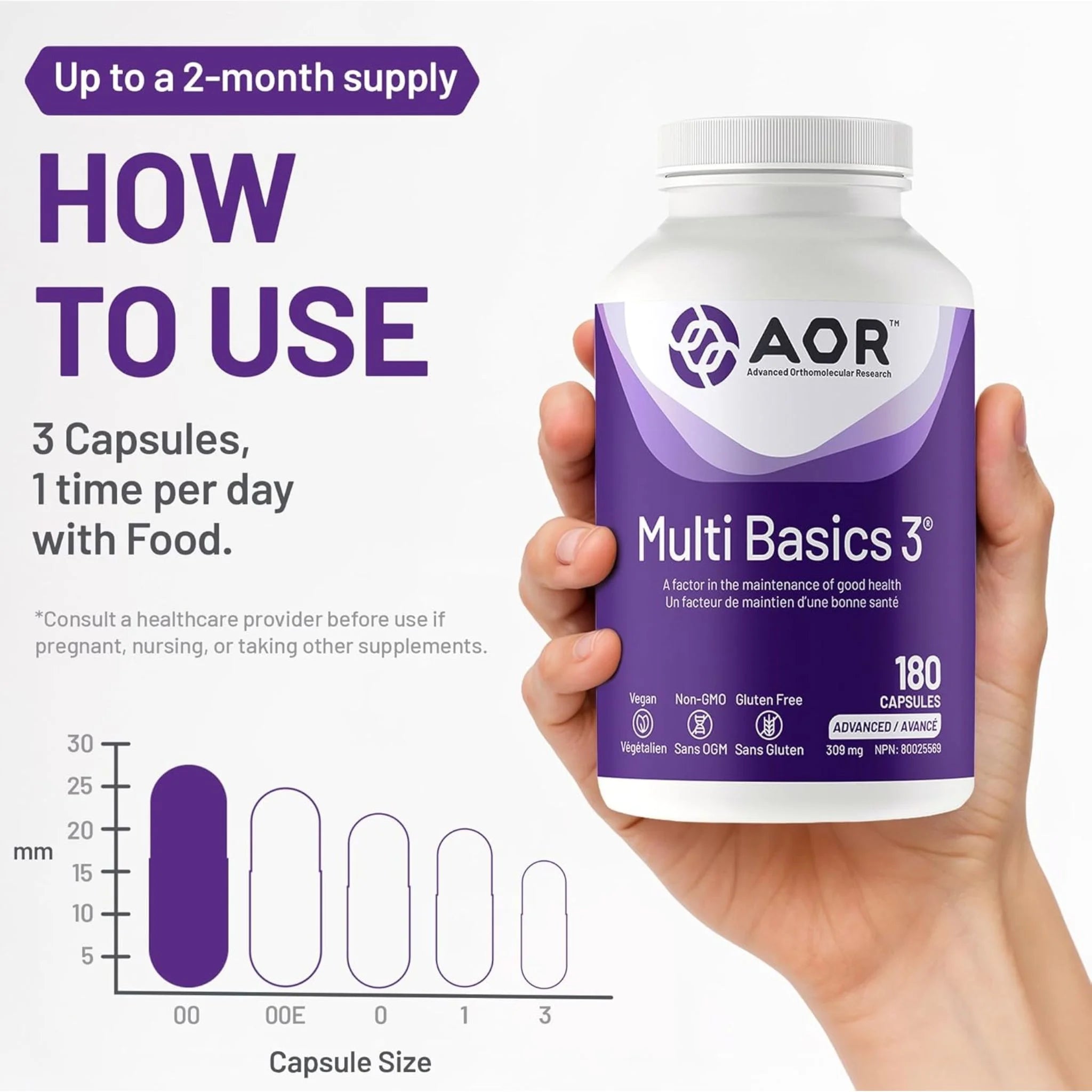 AOR Multi Basics 3, 180 Vegan Capsules - Nature's Source Inc