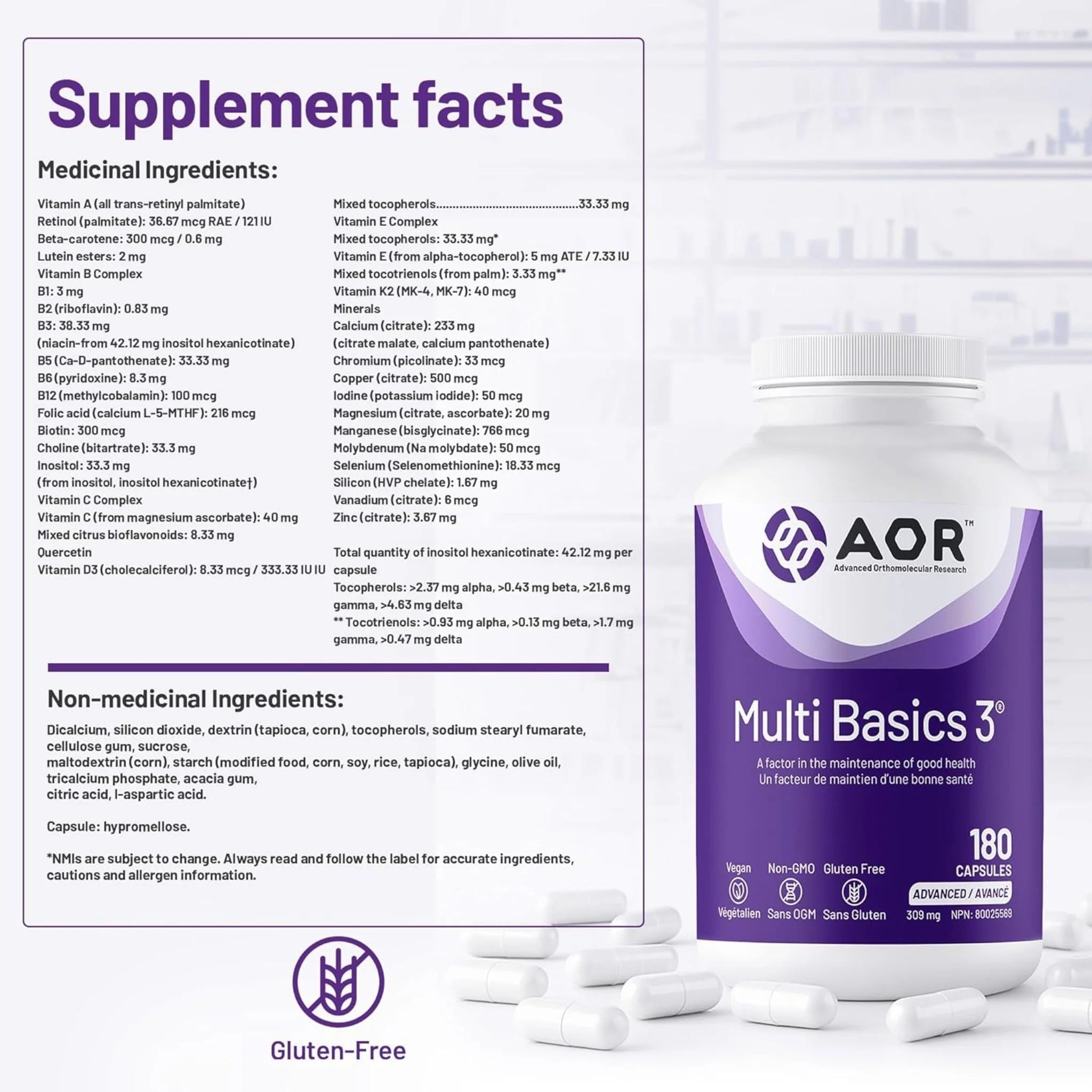 AOR Multi Basics 3, 180 Vegan Capsules - Nature's Source Inc