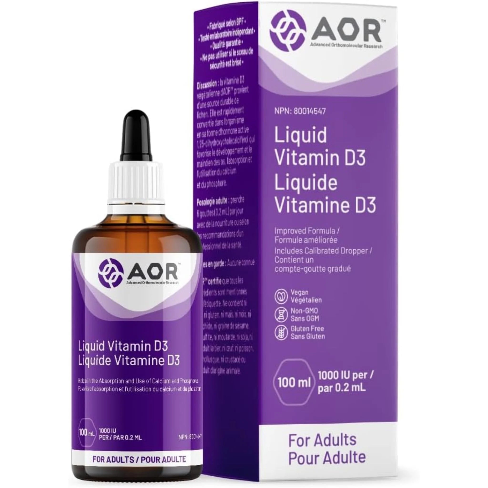 AOR Vitamin D3 Liquid (Adult), 100ml - Nature's Source Inc