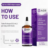 AOR Vitamin D3 Liquid (Adult), 100ml - Nature's Source Inc