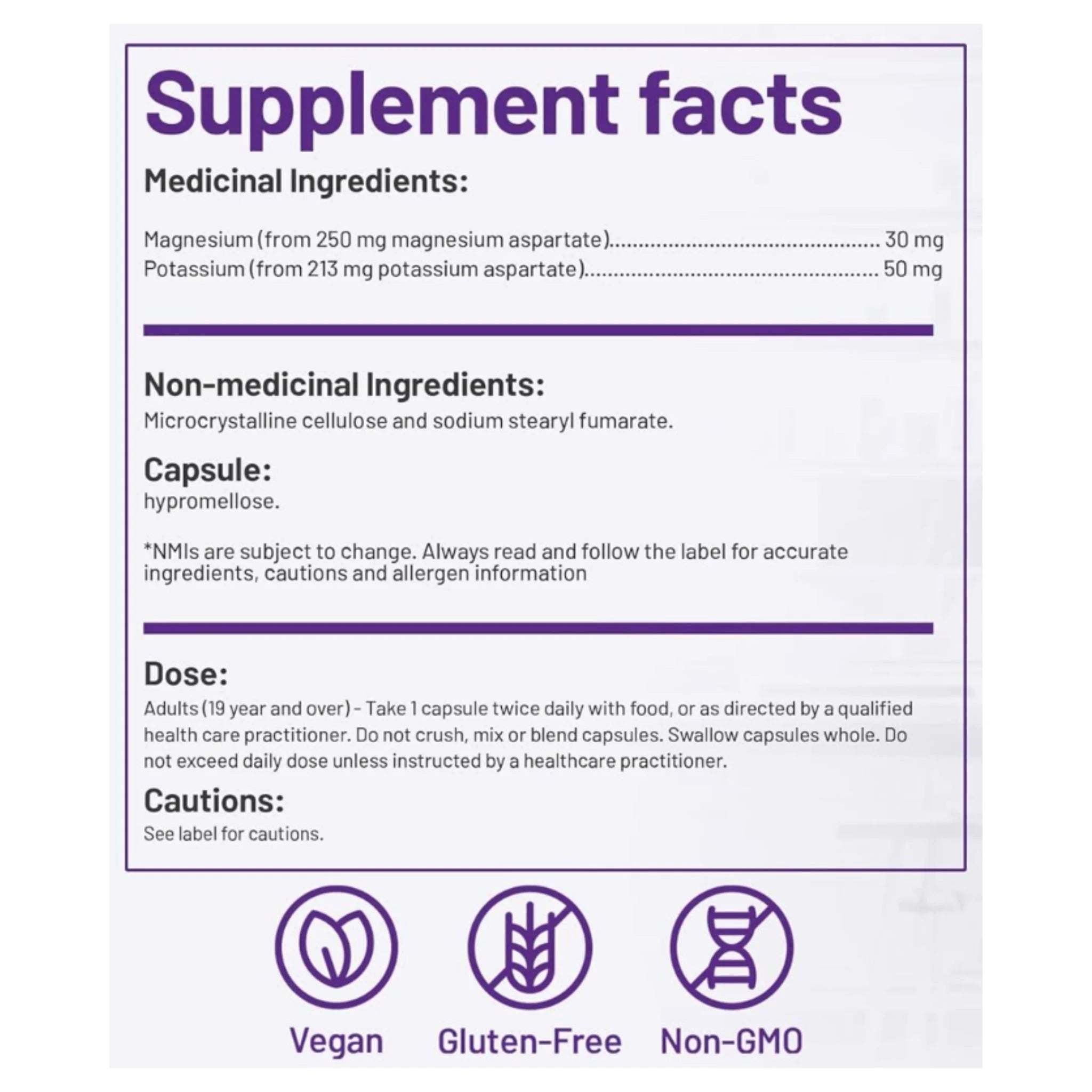 AOR Magnesium Potassium Aspartates 120 Veg-Caps