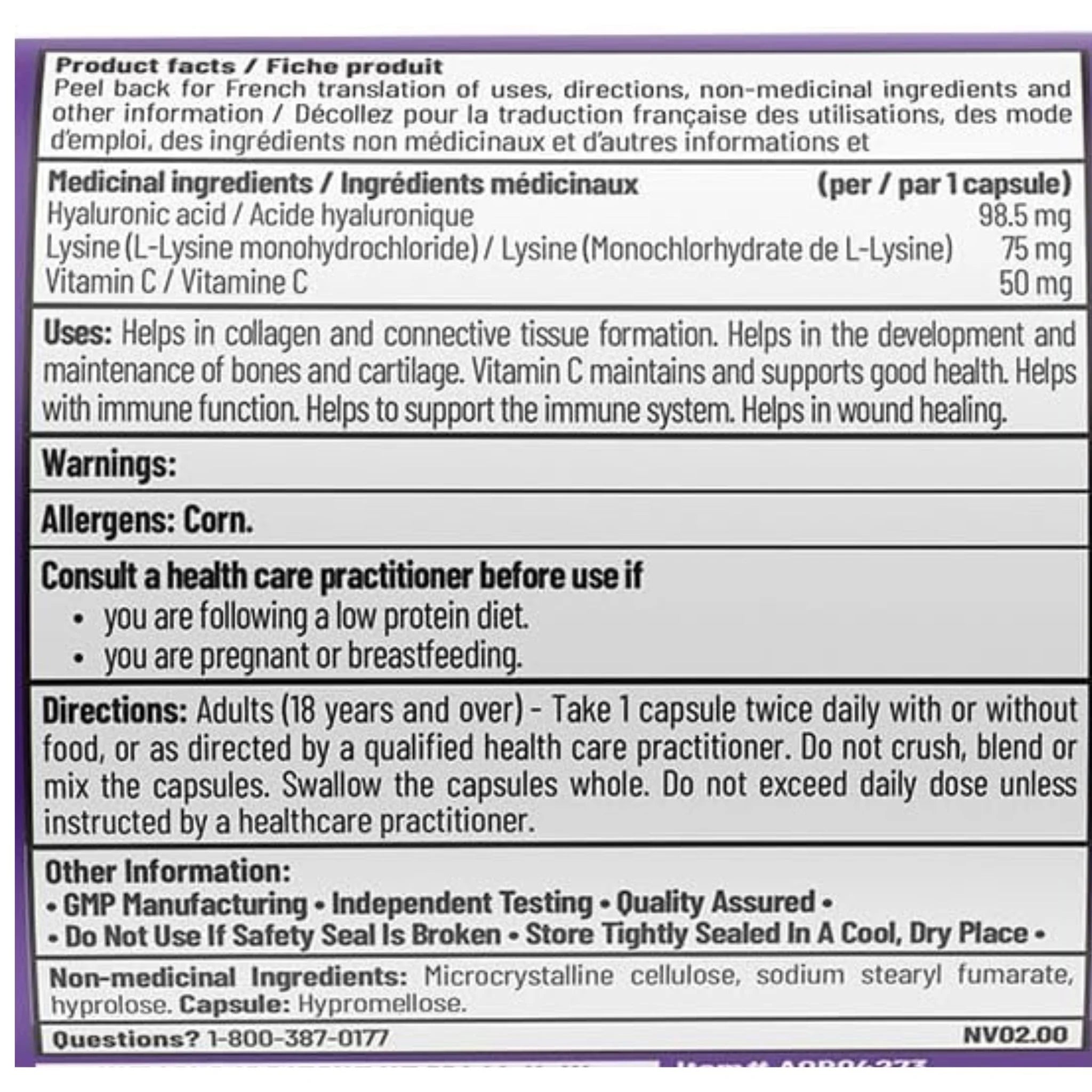 AOR Lysine Vitamin C And Hyaluronic Acid 60 Veg-Caps