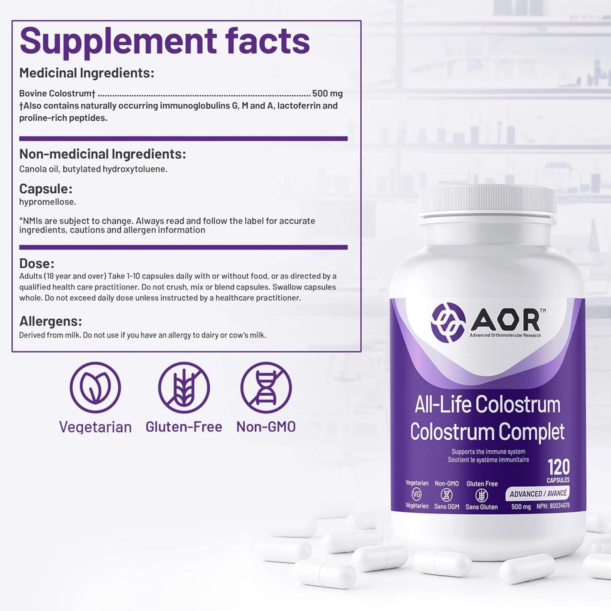 AOR All Life Colostrum, 120 Vegan Capsules