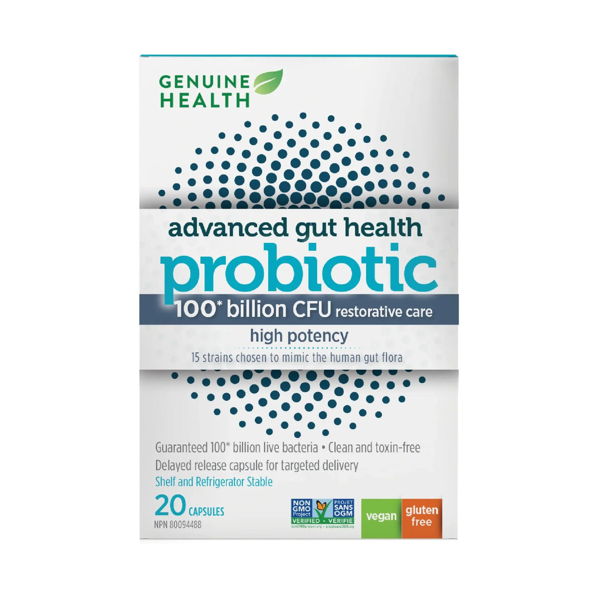 Genuine Health Advanced Probiotic High Potency - 20 Vegan Capsules - Nature's Source Inc