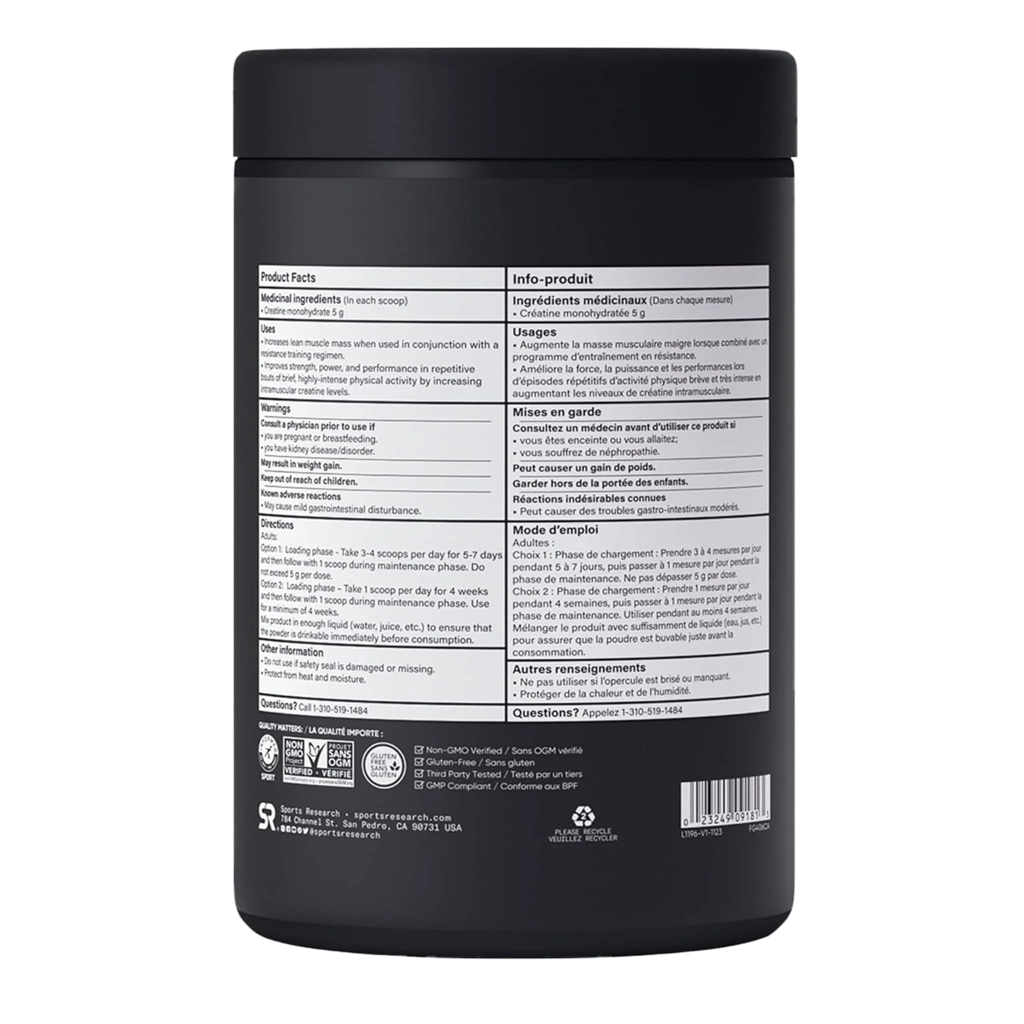 Sports Research Creatine Monohydrate 454g - Nature's Source Inc