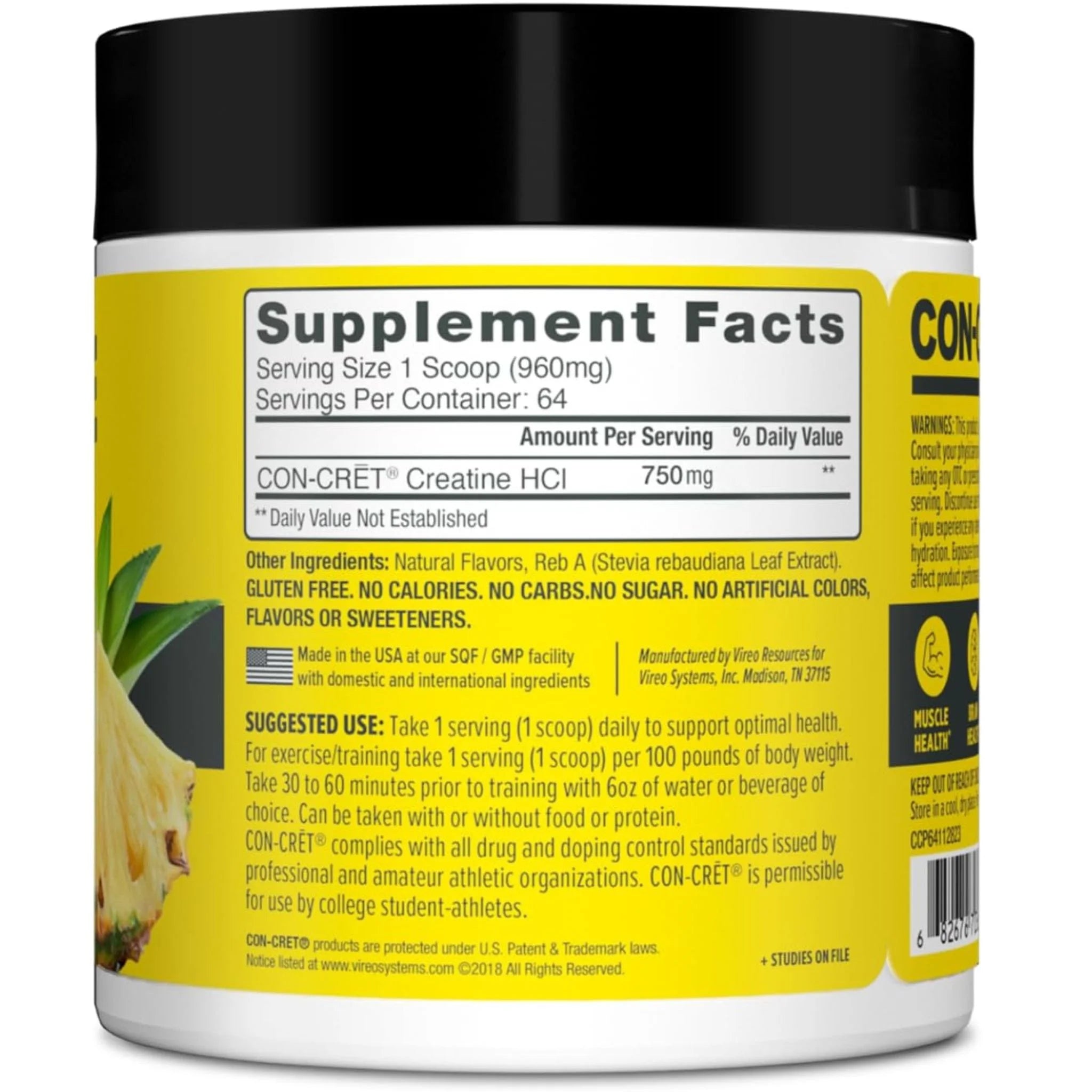 CON-CRET Creatine HCl Pineapple 61.4g - Nature's Source Inc