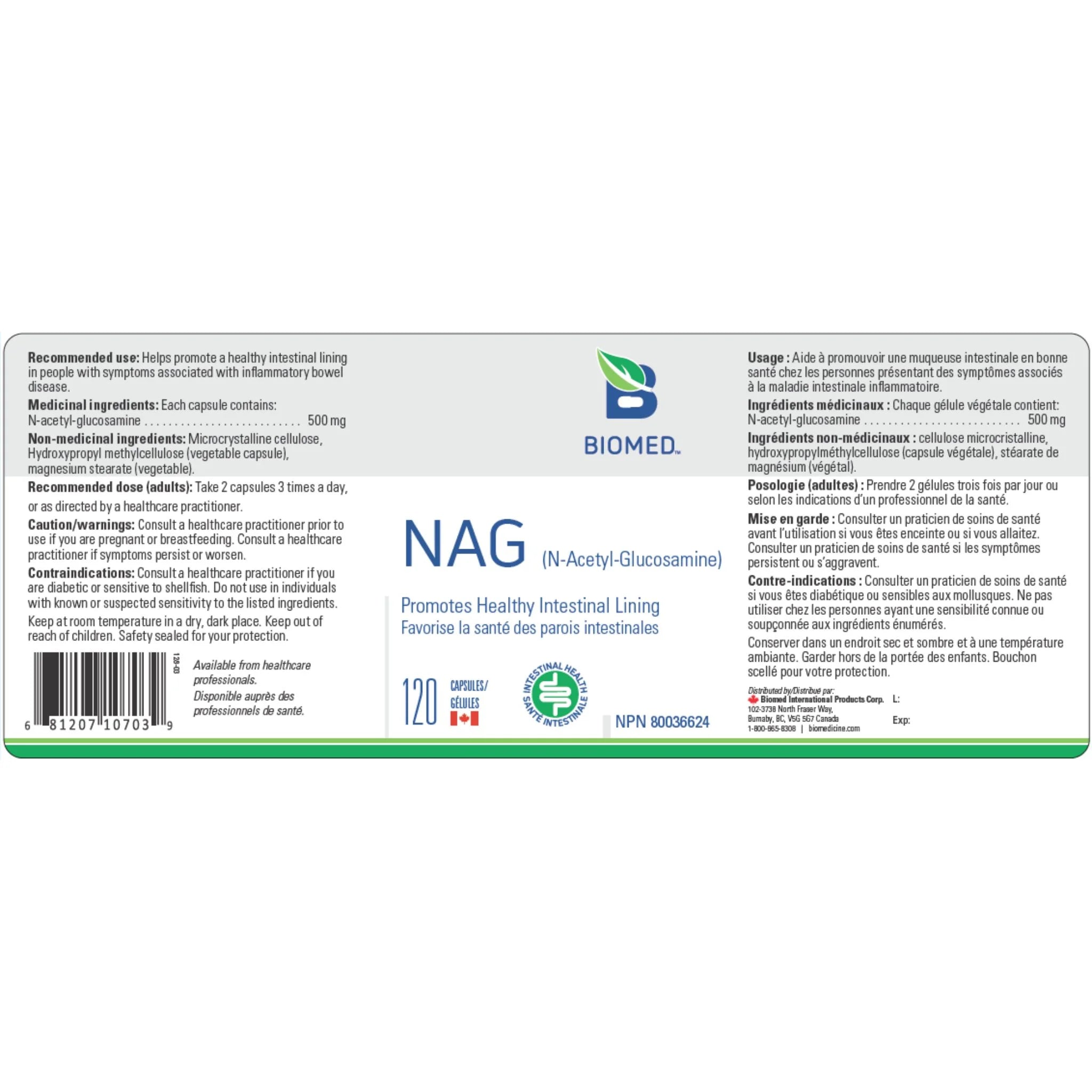 Biomed Nag N-Acetyl-Glucosamine 120 Capsules