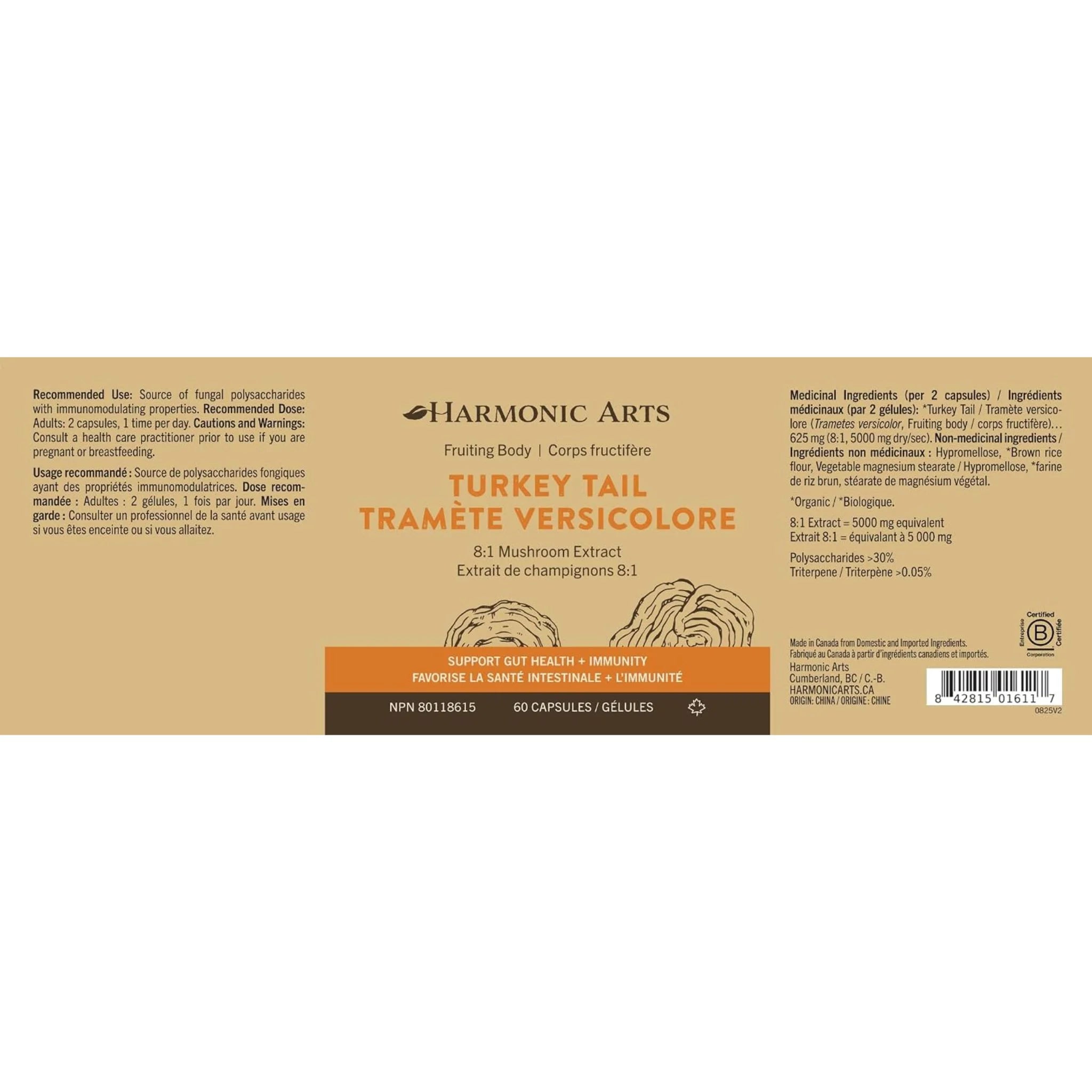 Harmonic Arts Turkey Tail 8:1 Mushroom Extract 60 Capsules - Nature's Source Inc