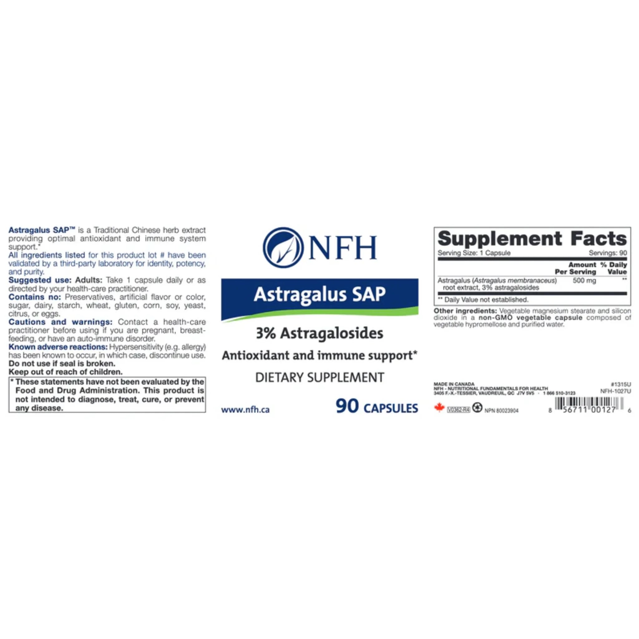 NFH Astragalus SAP 90 capsules - Nature's Source Inc