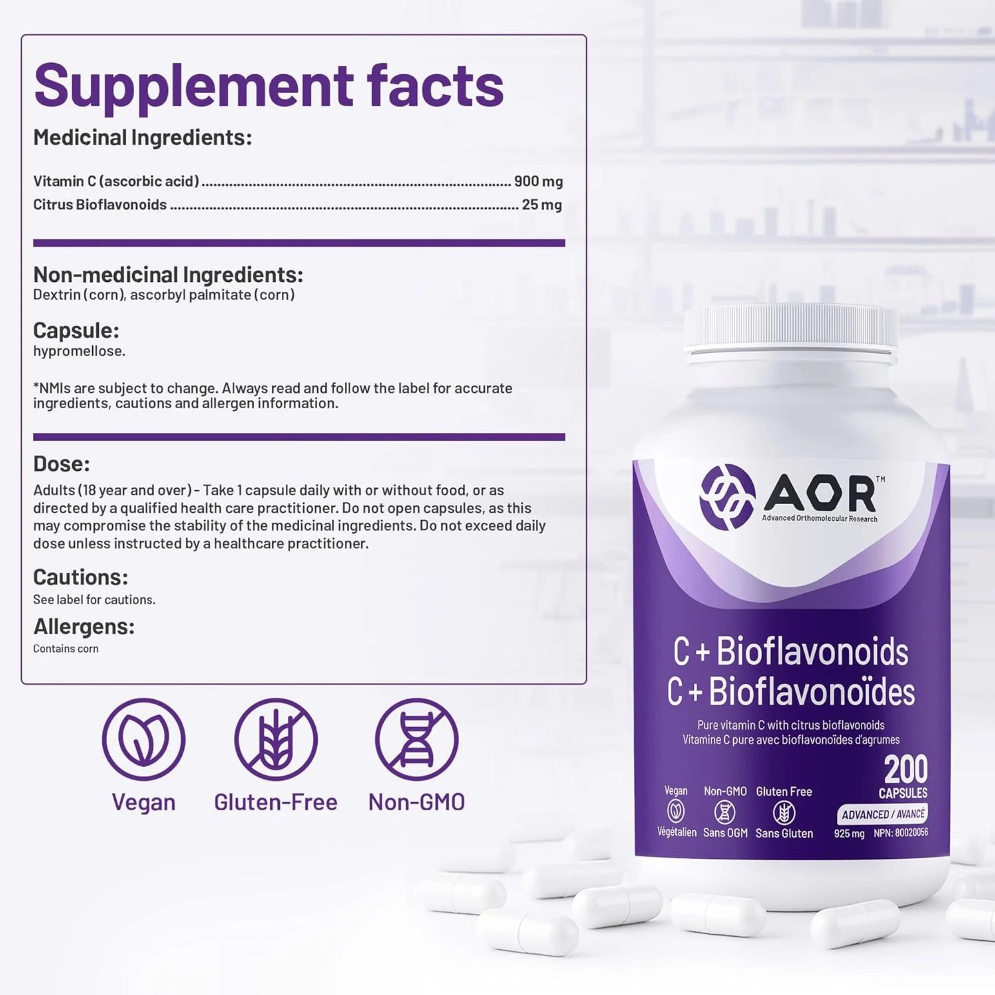 AOR C + Bioflavonoids - 200 Veg Capsules - Nature's Source Inc