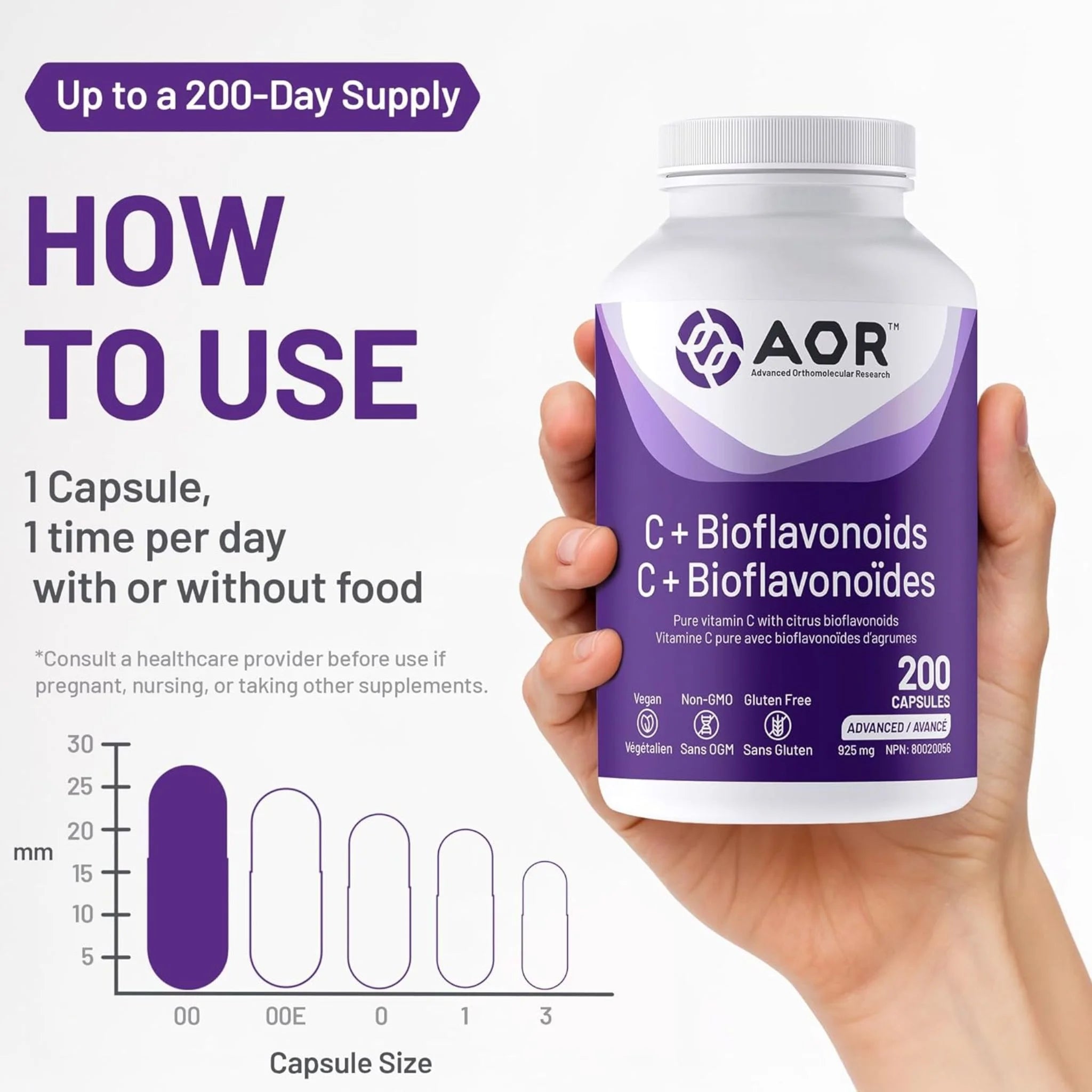AOR C + Bioflavonoids - 200 Veg Capsules - Nature's Source Inc