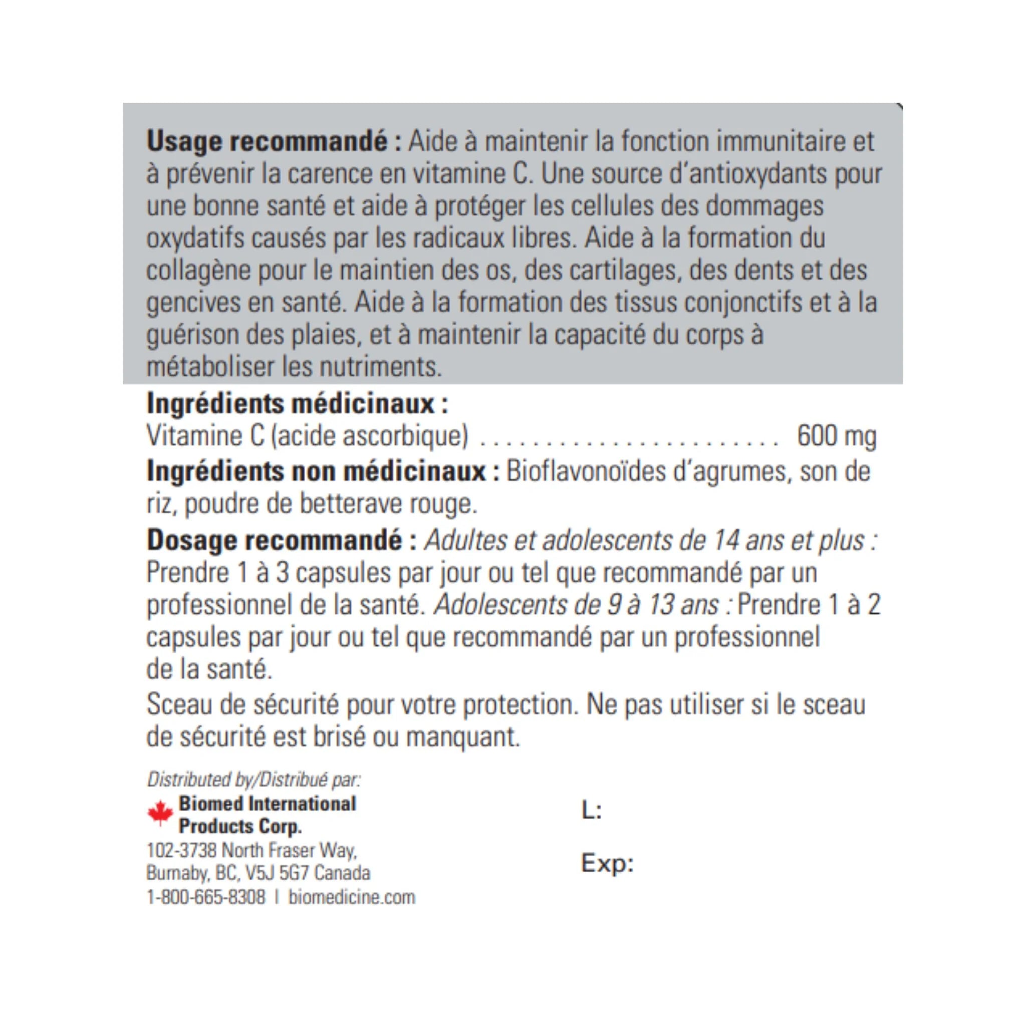 Biomed Bio-C 120 Capsules - Nature's Source Inc