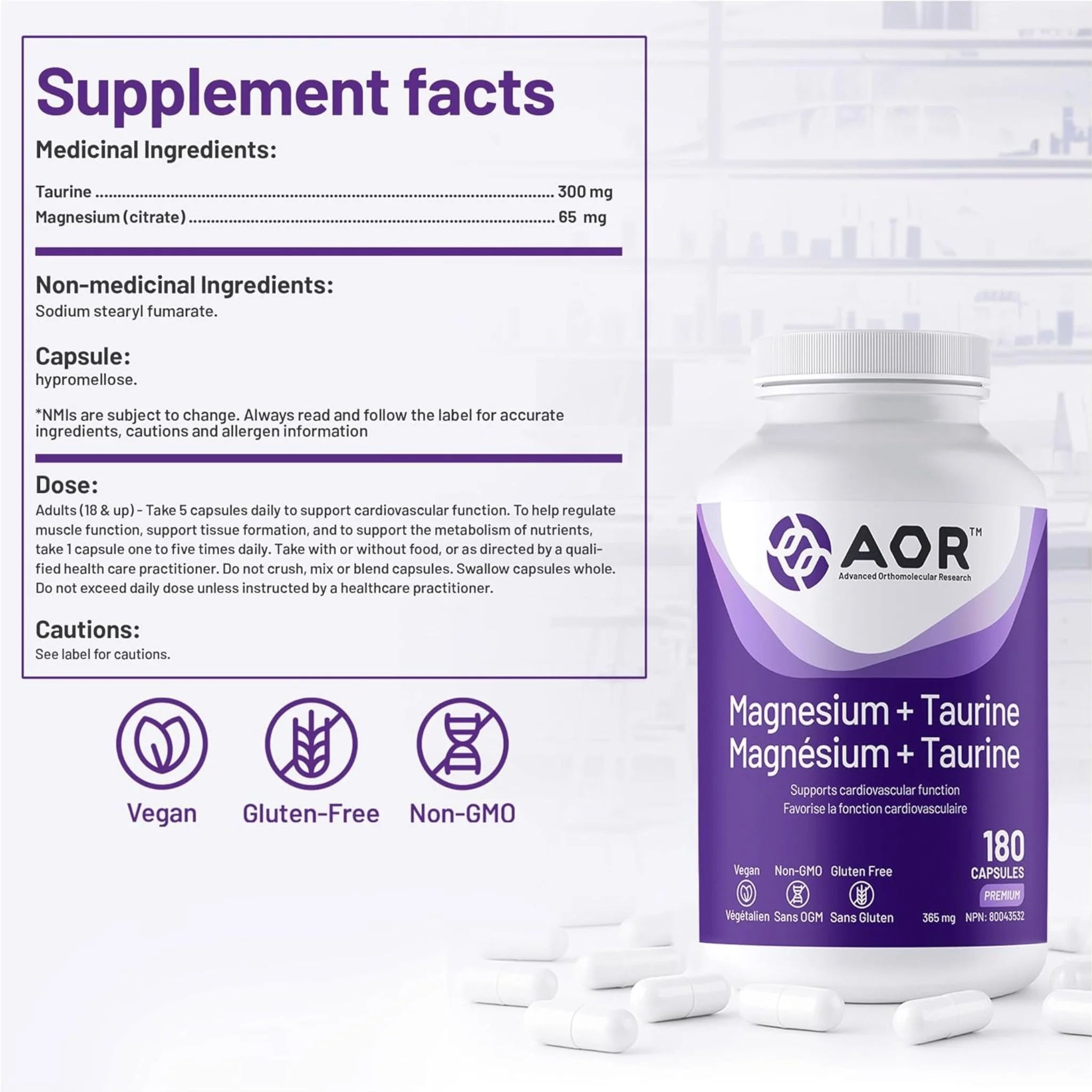 AOR Magnesium + Taurine 180 Veg-Caps