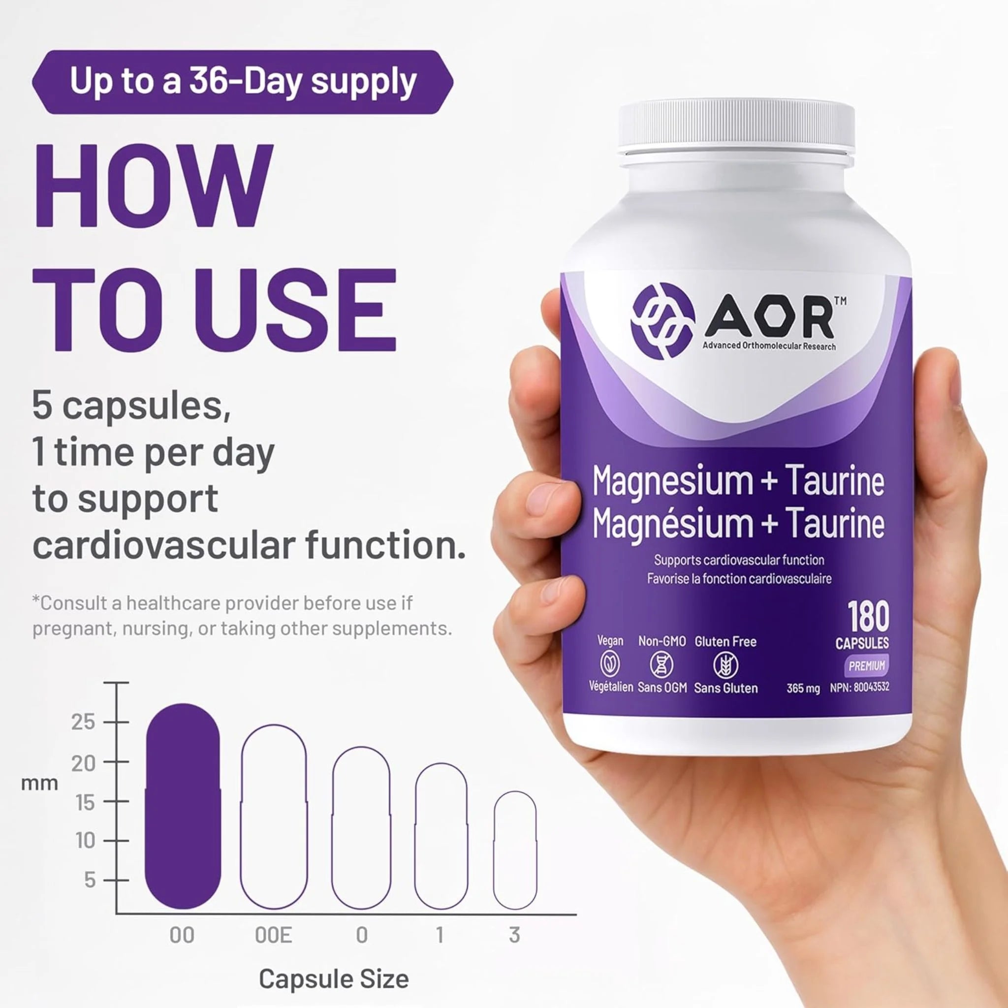 AOR Magnesium + Taurine 180 Veg-Caps
