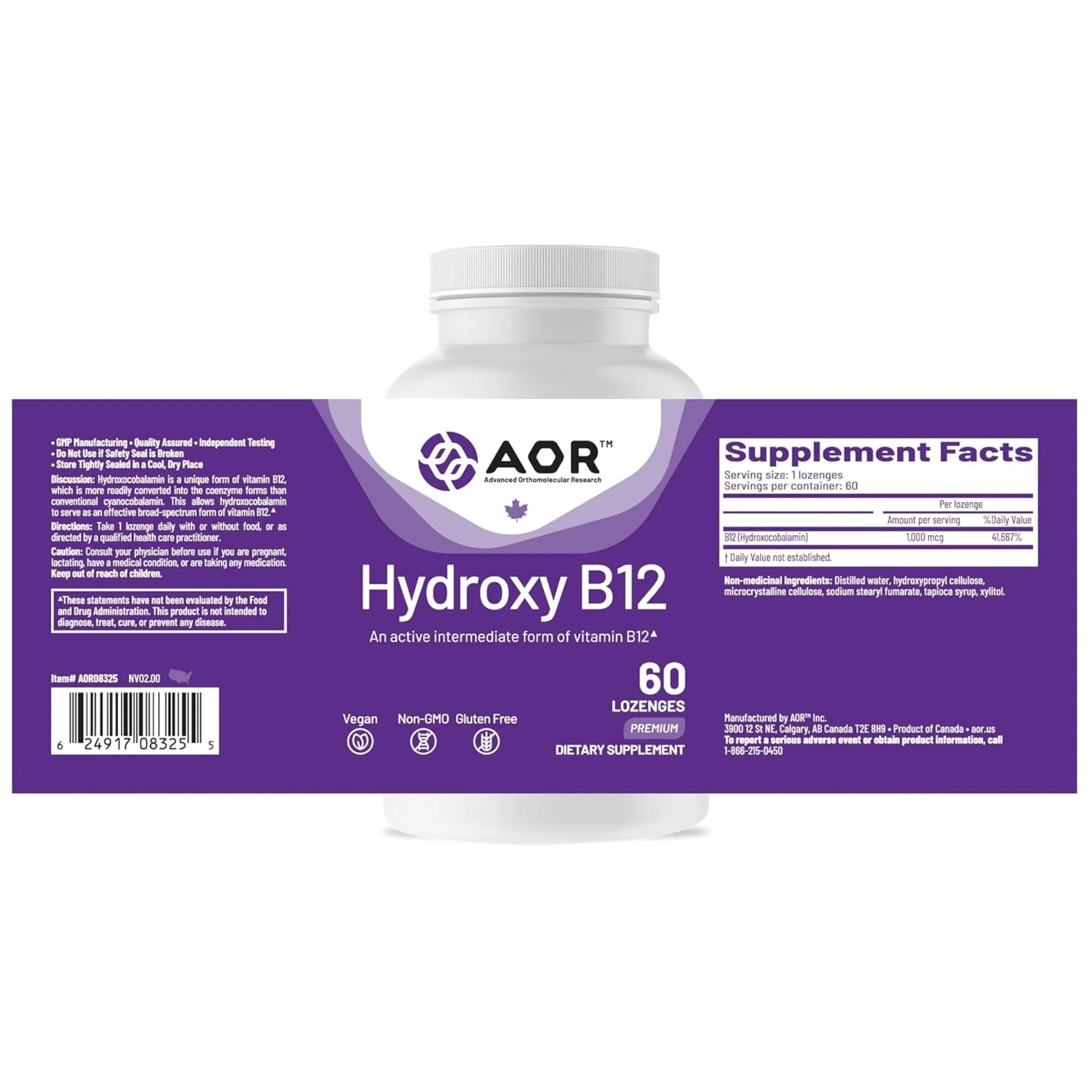 AOR Hydroxy B12 60 Lozenges - Nature's Source Inc