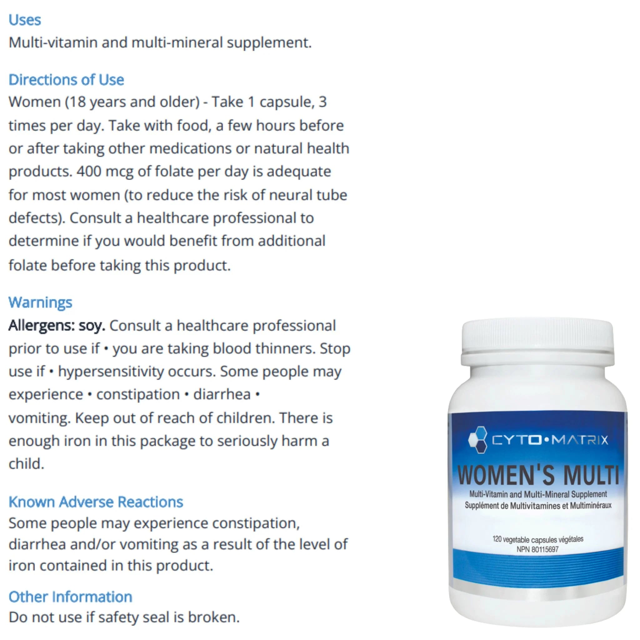 Cyto-Matrix Women's Multi 120 Vegetable Capsules