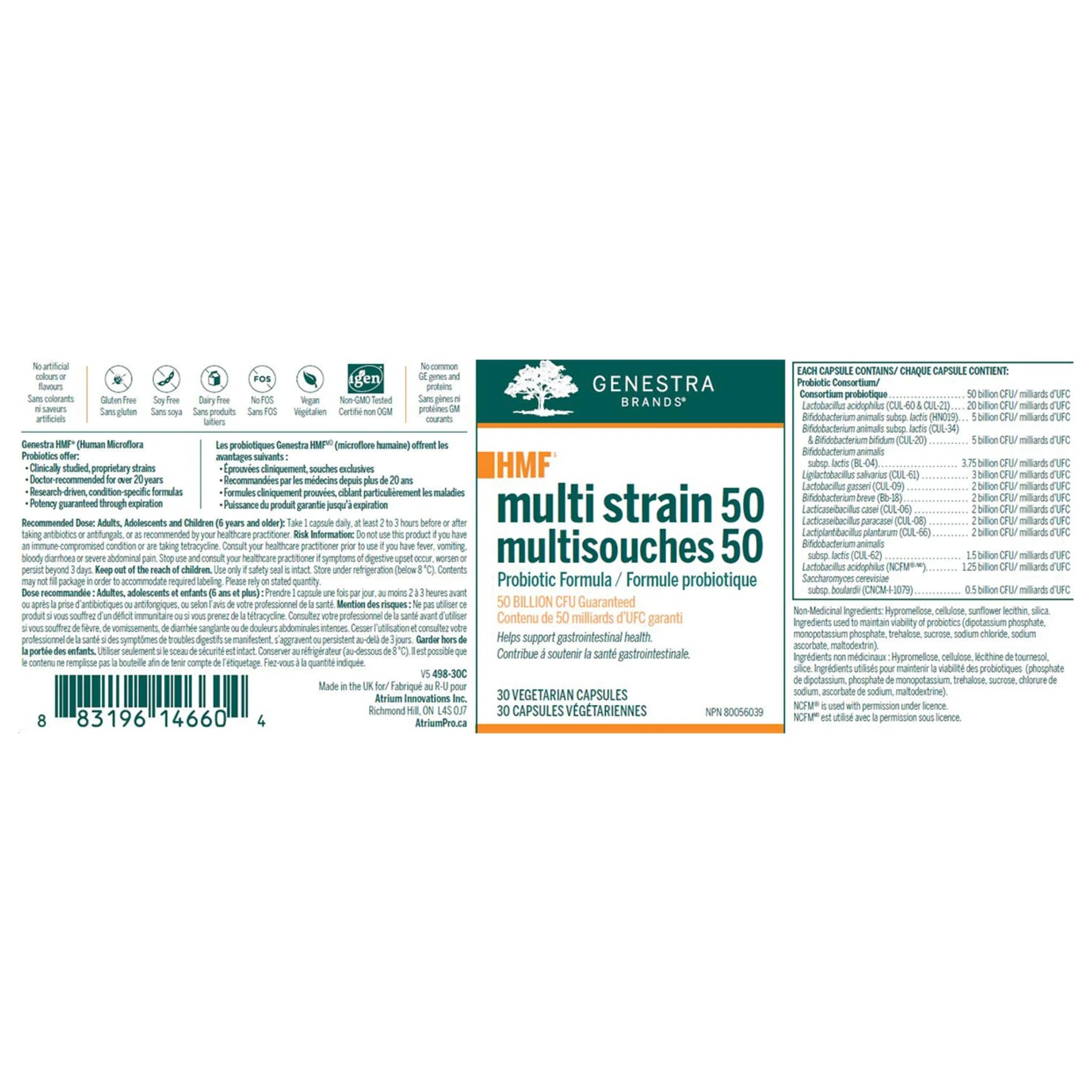 Genestra Brands HMF Multi Strain 50, 30 Vegan Capsules - Nature's Source Inc