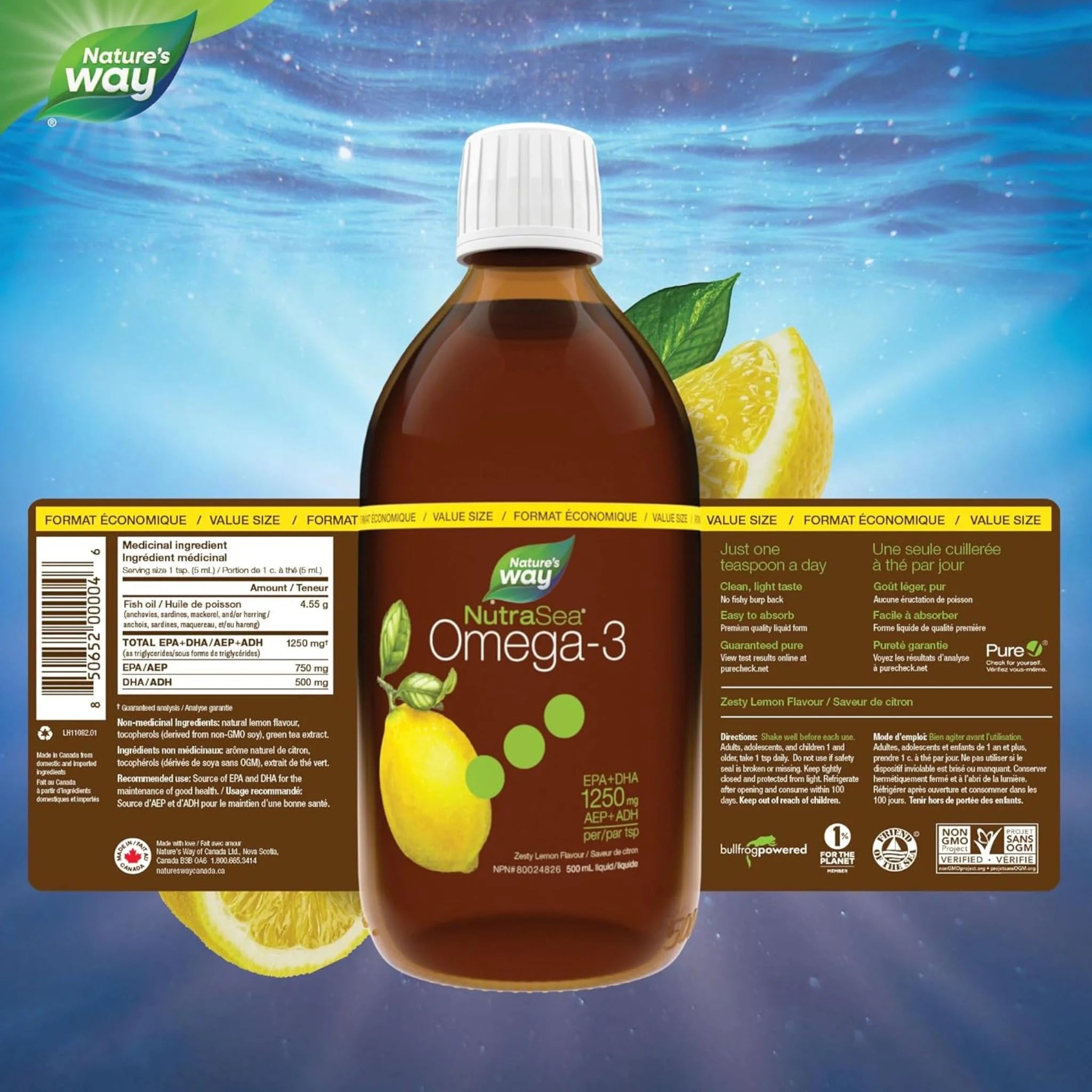 NutraSea Omega - 3 Zesty Lemon 500ml - Nature's Source Inc