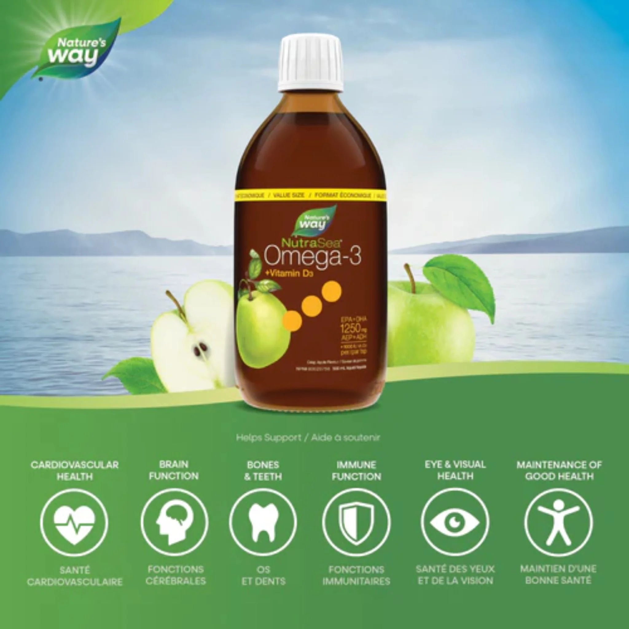 NutraSea +D Omega-3 Crisp Apple, 500ml