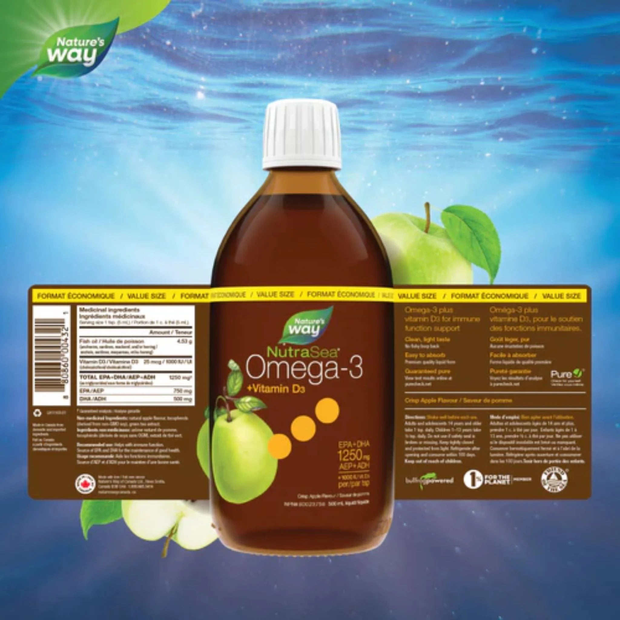 NutraSea +D Omega-3 Crisp Apple, 500ml