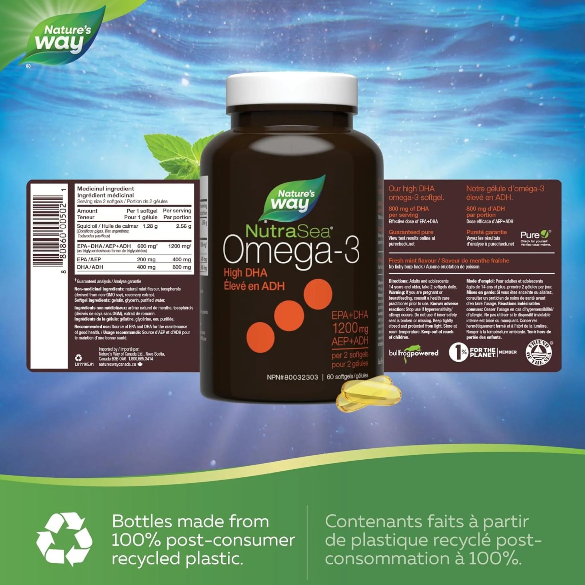 NutraSea DHA 2x Concentrated Mint 60 Softgels