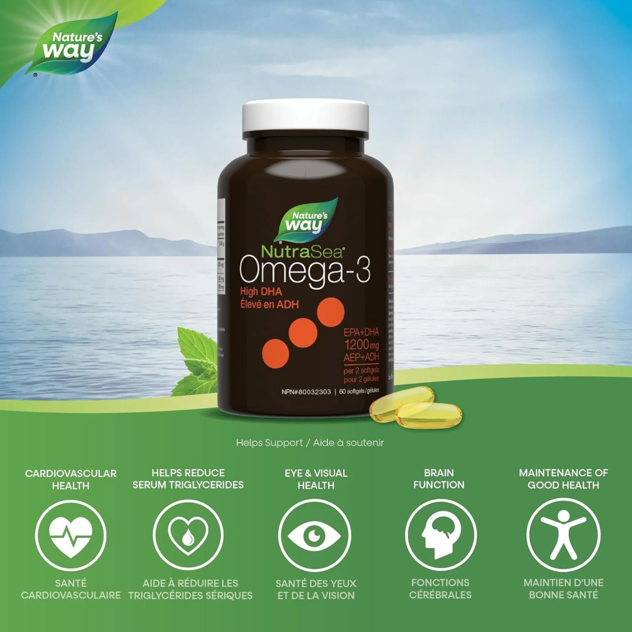 NutraSea DHA 2x Concentrated Mint 60 Softgels