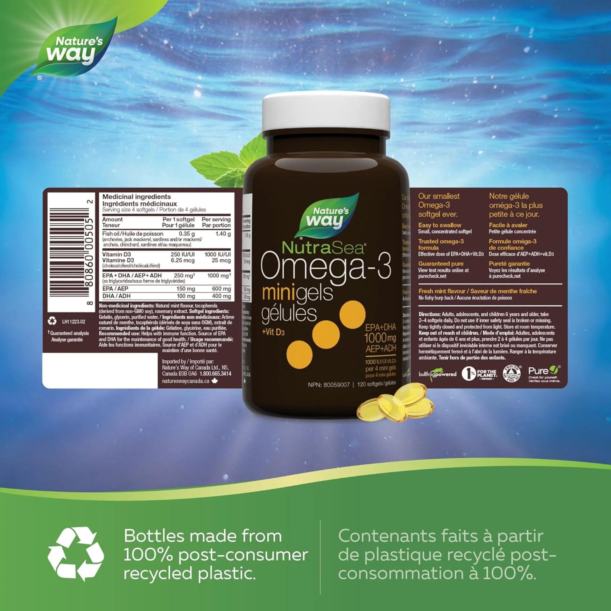 NutraSea+D Mini Gels Mint 120ct - Nature's Source Inc