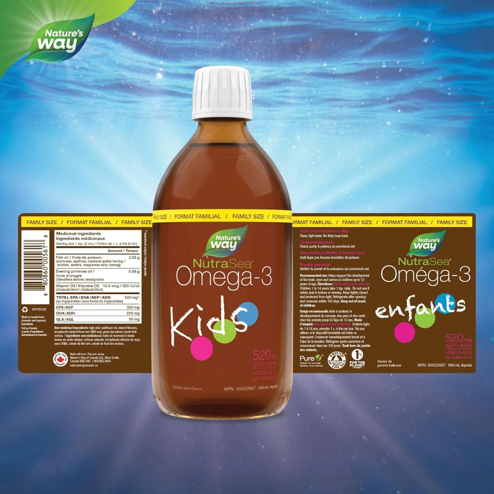 NutraSea Kids Omega - 3, Bubblegum, 500ml - Nature's Source Inc