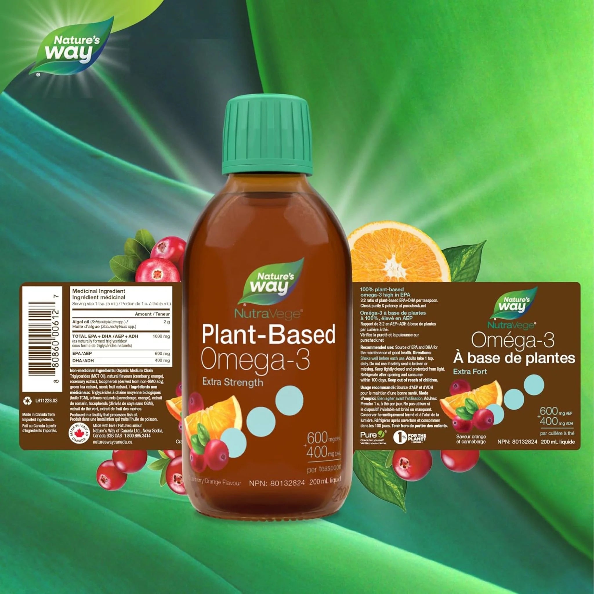 NutraVege Plant Based Omega 3 (Extra Strength) Cranberry Orange 200ml
