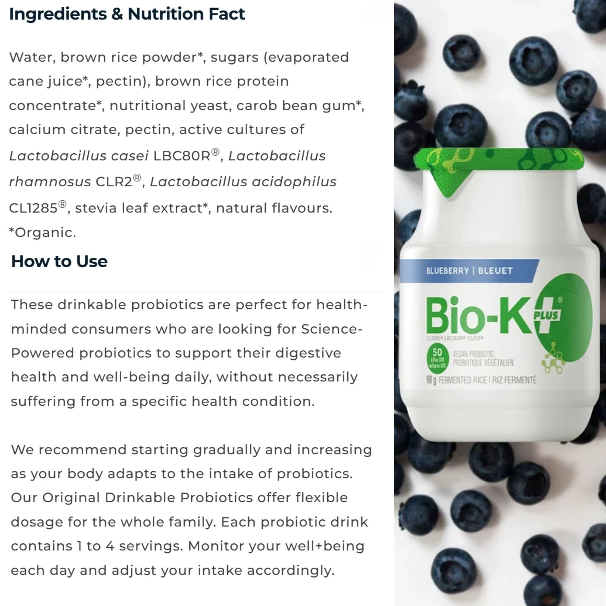 Bio-K+ Probiotic Fermented Rice 50 Billion Cultures Blueberry 12 pack