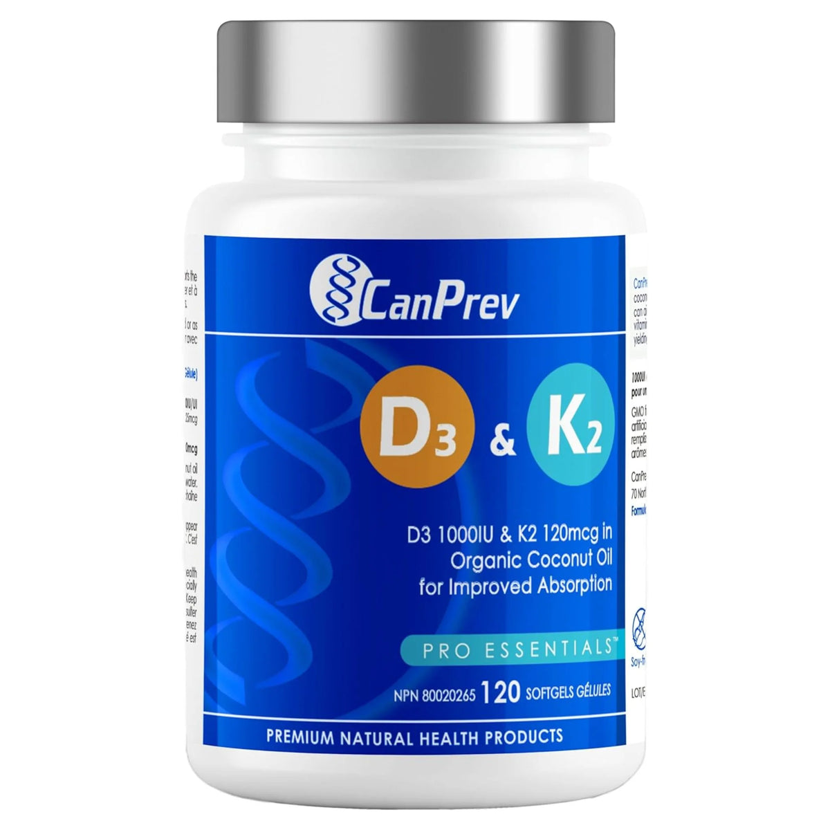 CanPrev D3 & K2 Organic Coconut Oil 120 softgels - Nature's Source Inc