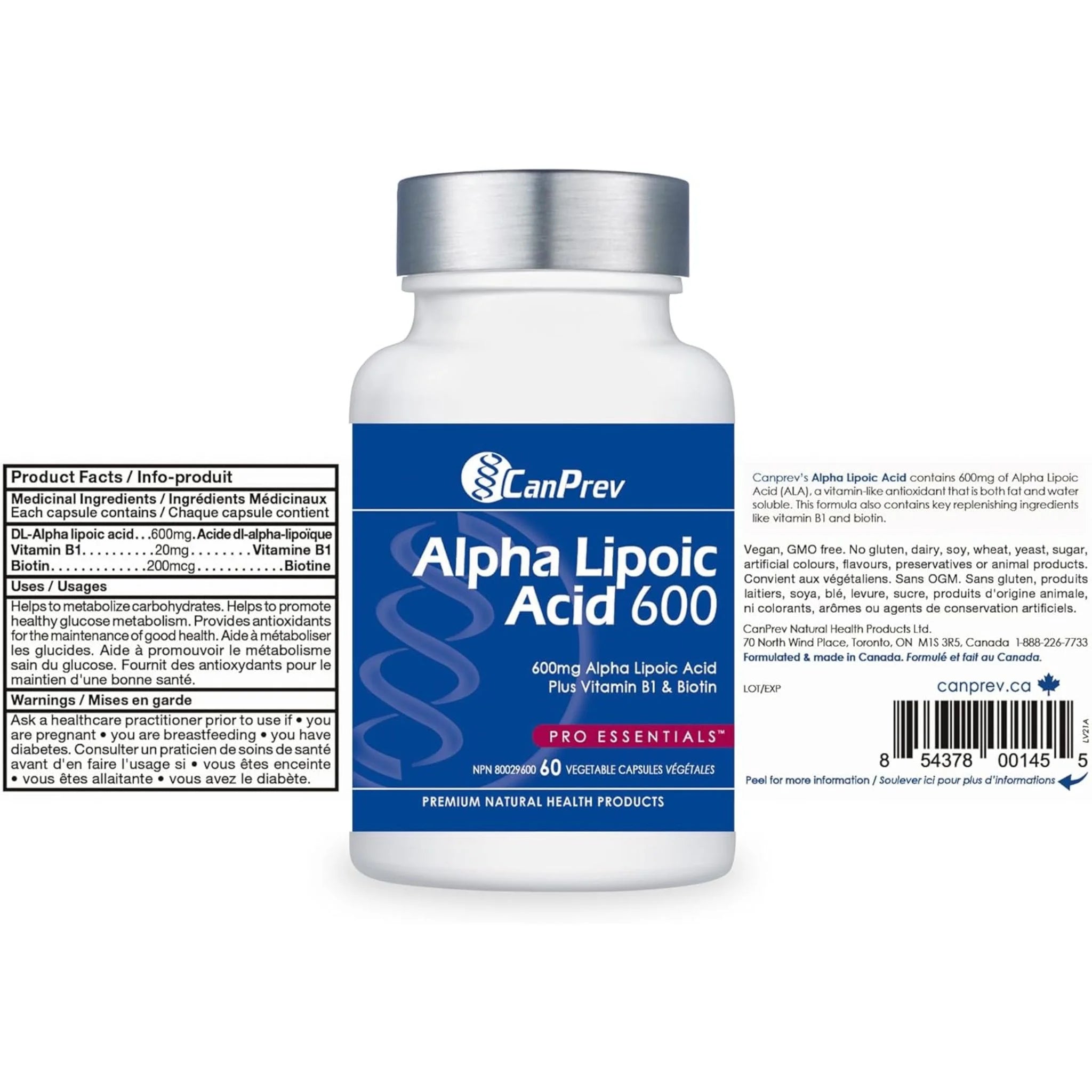 CanPrev Alpha Lipoic Acid 600, 60 Vegan Capsules - Nature's Source Inc