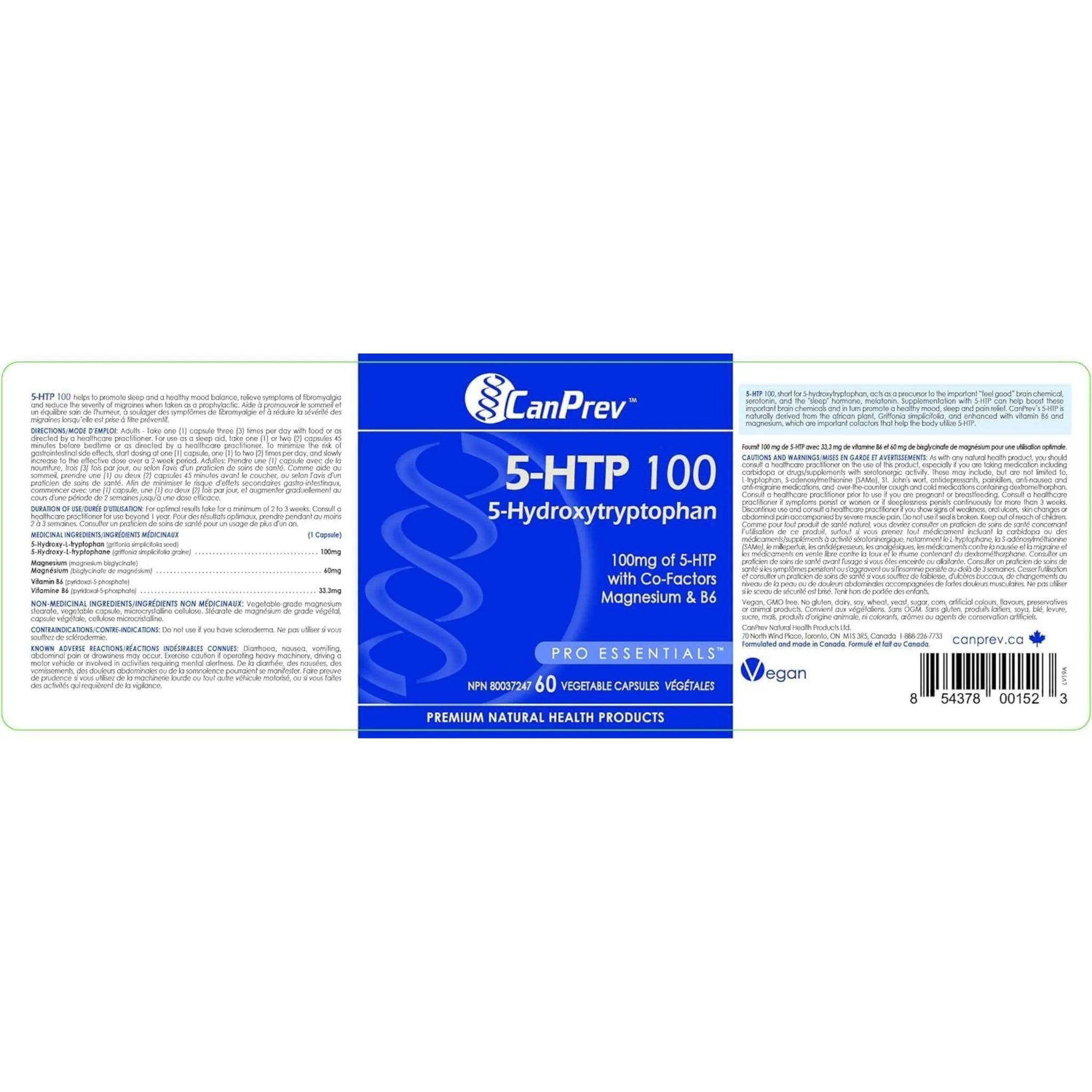 CanPrev 5HTP 100 with Mag & B6 60 vcaps