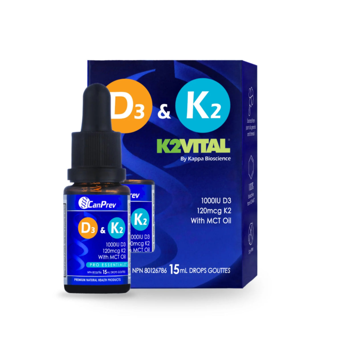 CanPrev D3 & K2 Drops, MCT Base 15ml - Nature's Source Inc