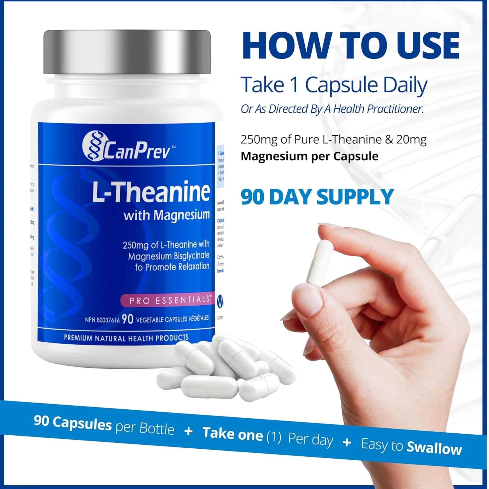 CanPrev L - Theanine With Magnesium 90 Vegan Capsules - Nature's Source Inc