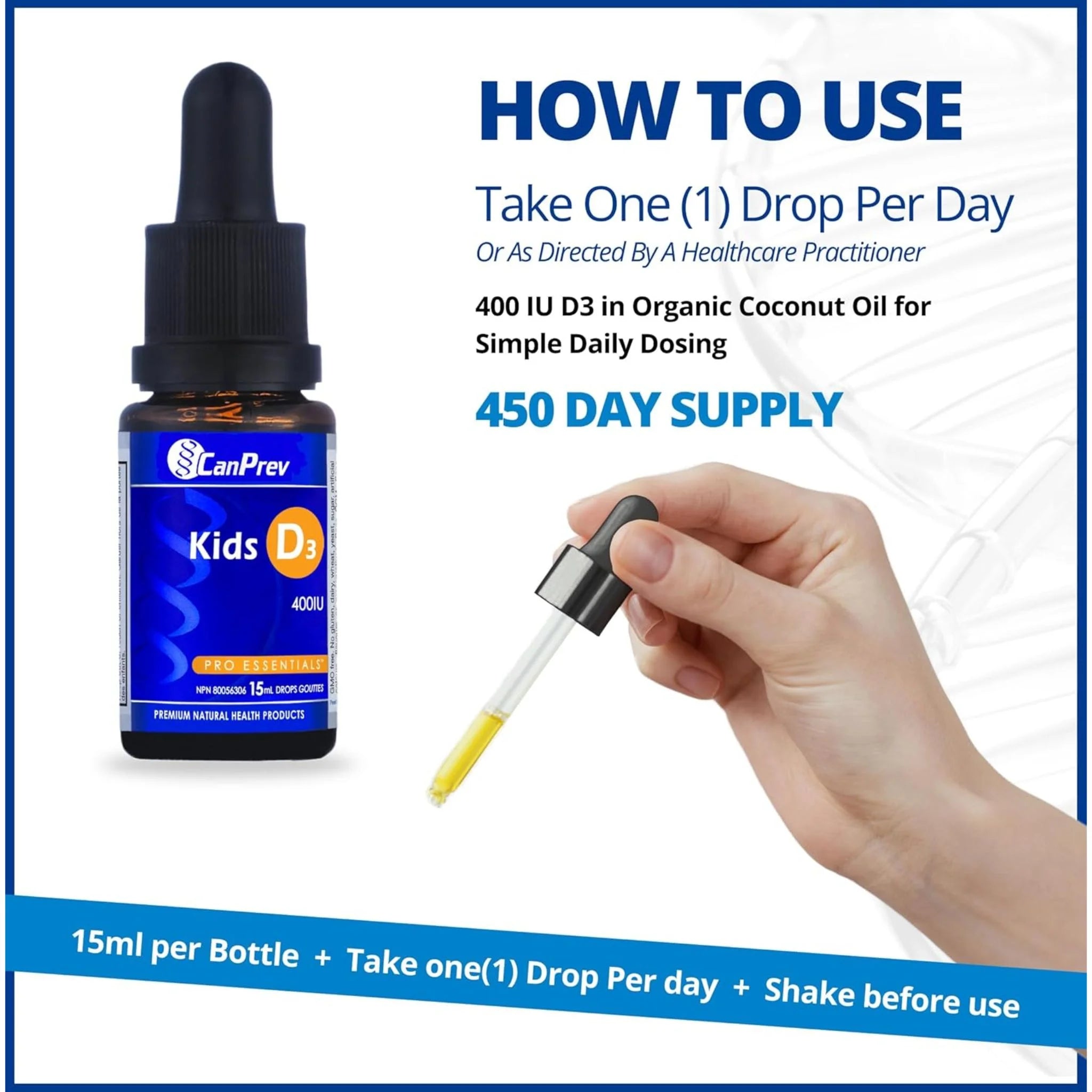 CanPrev D3 Drops Kids 400IU MCT Oil Base, 15ml