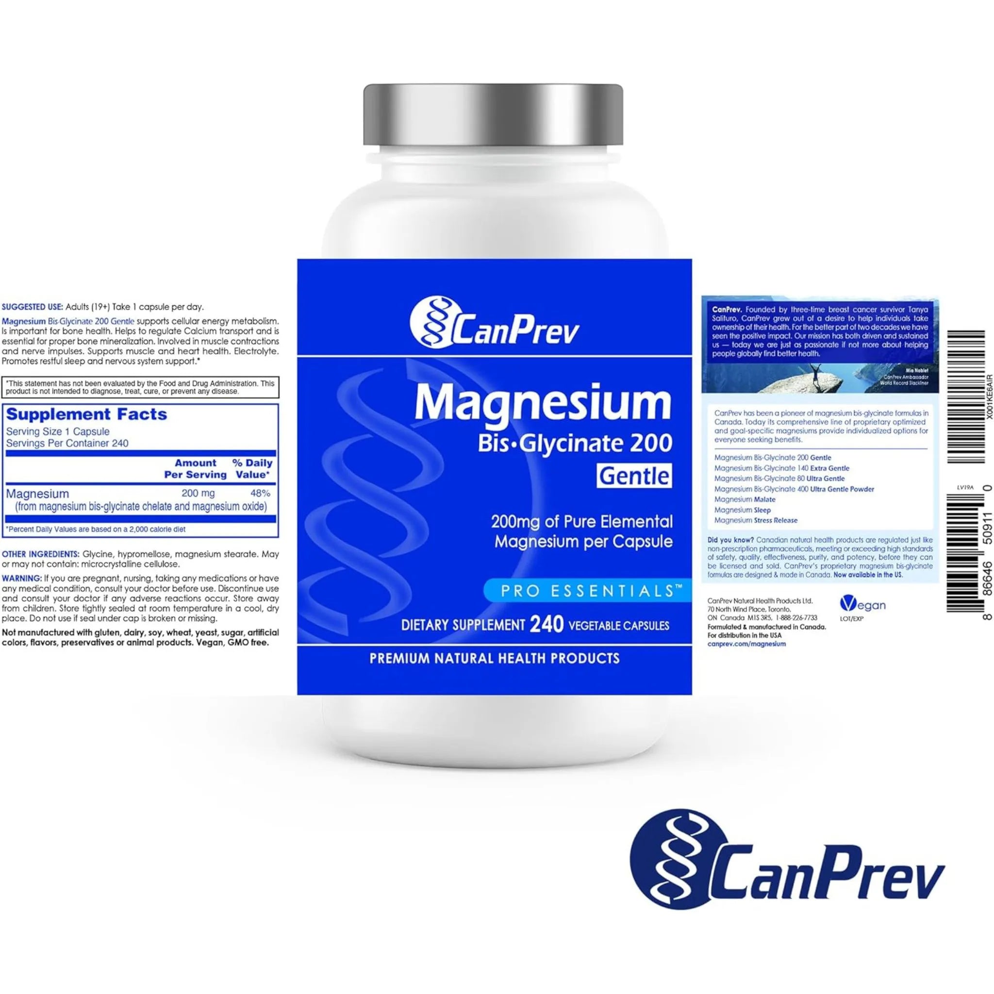 CanPrev Magnesium BisGlycinate 200 240 vcaps - Nature's Source Inc