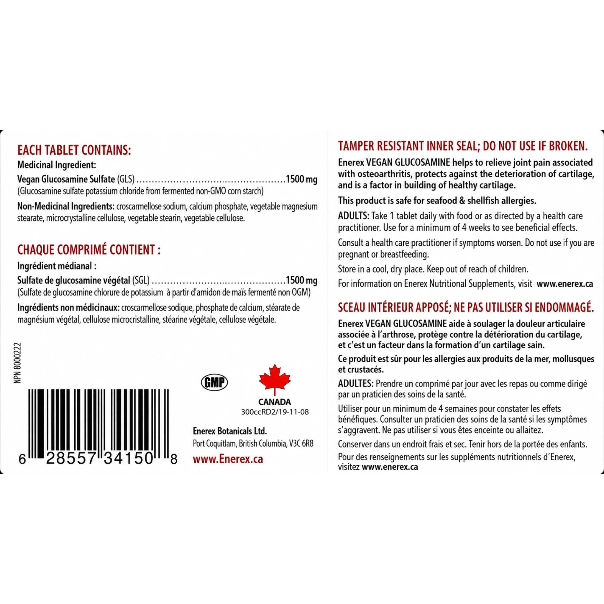 Enerex Vegan Glucosamine 90 Tablets - Nature's Source Inc
