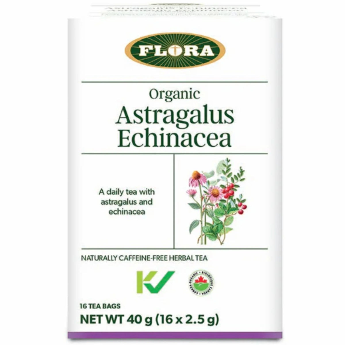 Flora Astragalus Echinacea Tea 16 Bags - Naturally Caffeine-Free, Creates Daily Cup of Tea With Smooth, Complex Flavour