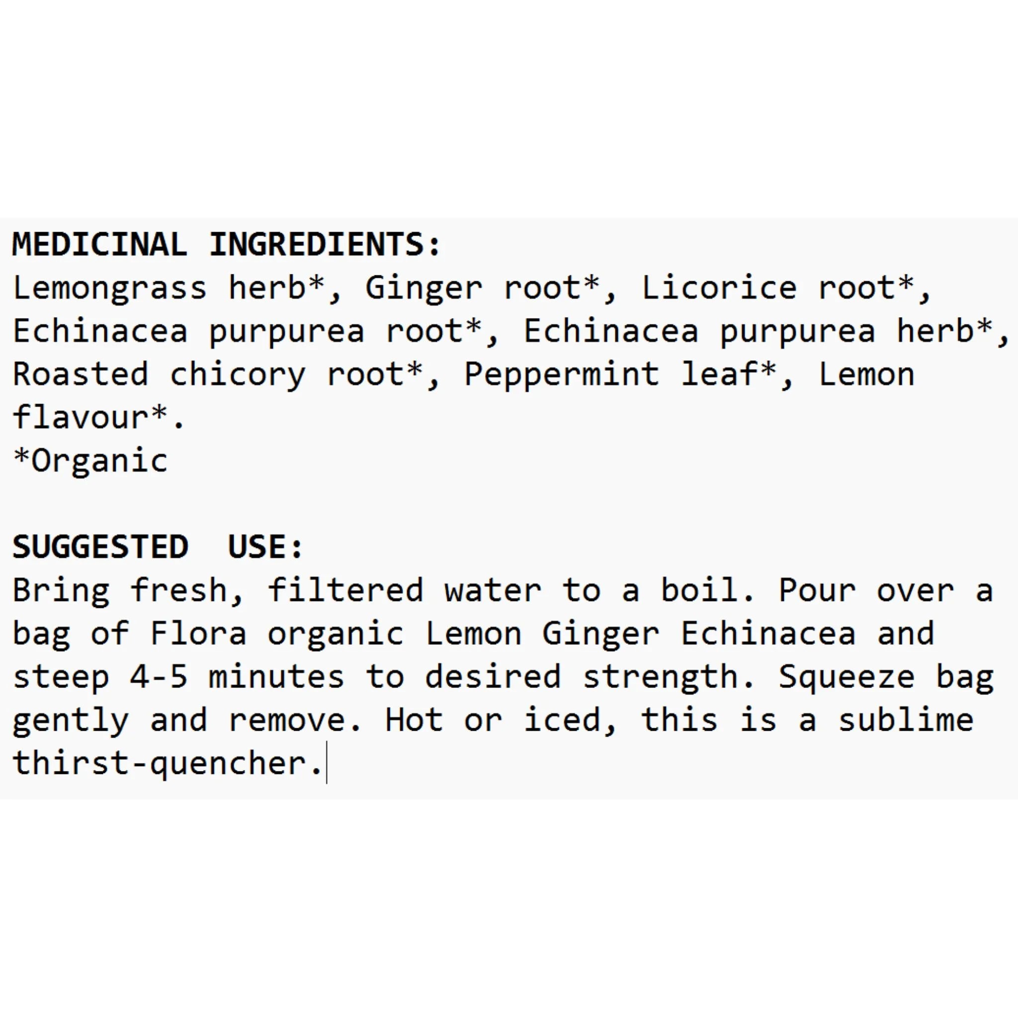 Flora Lemon Ginger Echinacea Tea 16 Bags
