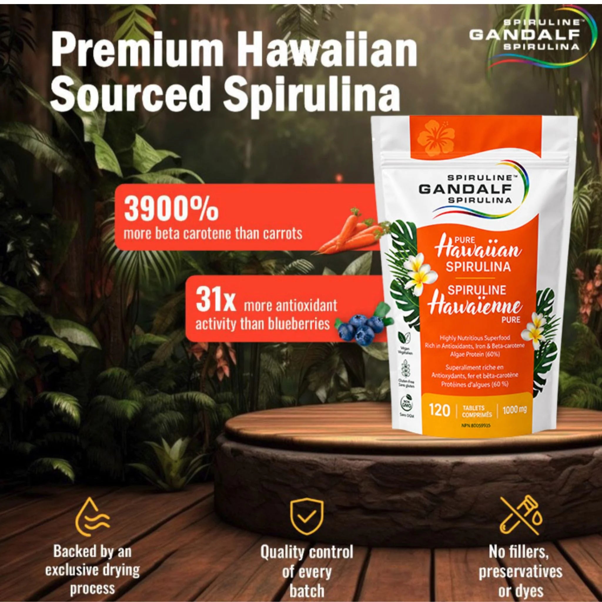Gandalf Hawaiian Spirulina 1000mg 120 Tablets