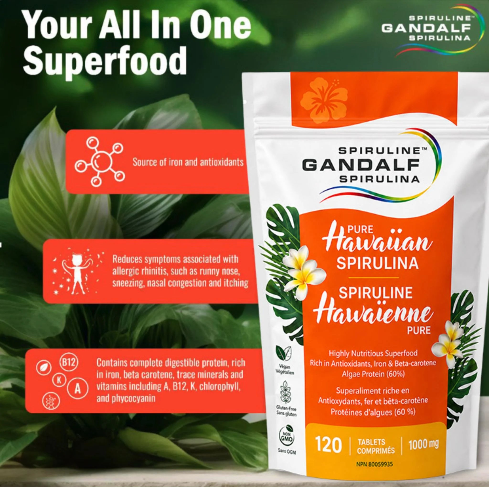 Gandalf Hawaiian Spirulina 1000mg 120 Tablets