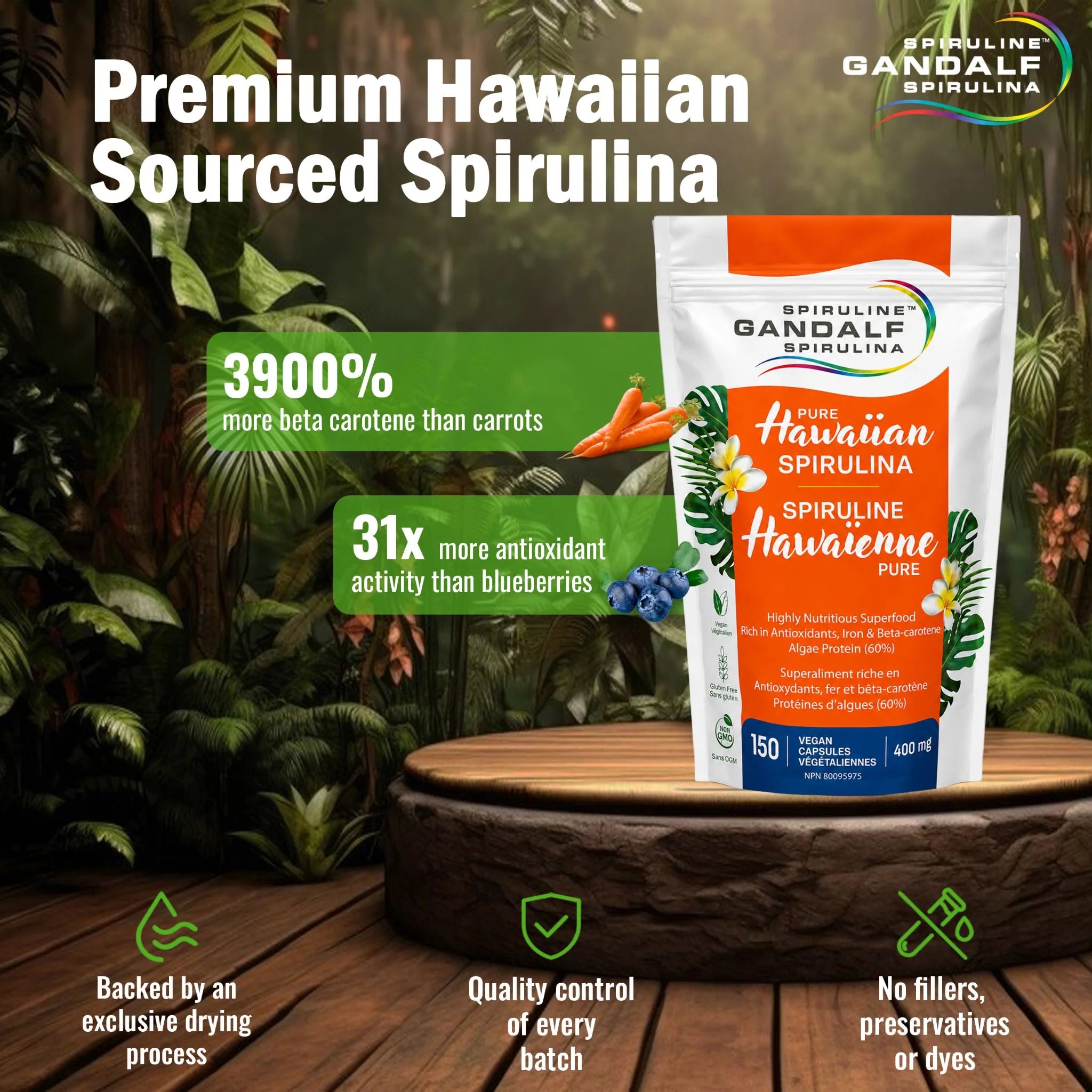 Gandalf Hawaiian Spirulina 400mg 150 Veg-Caps