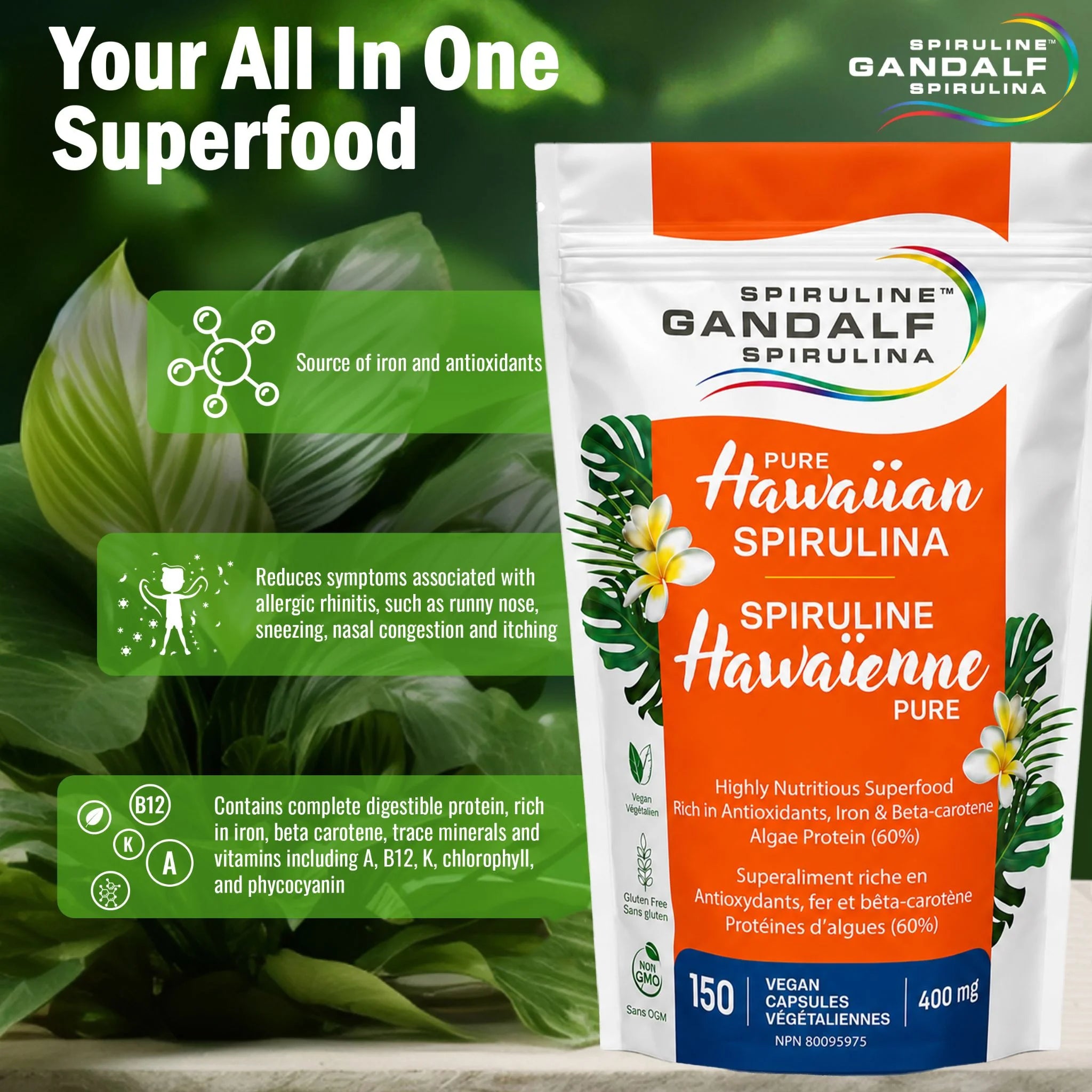 Gandalf Hawaiian Spirulina 400mg 150 Veg-Caps