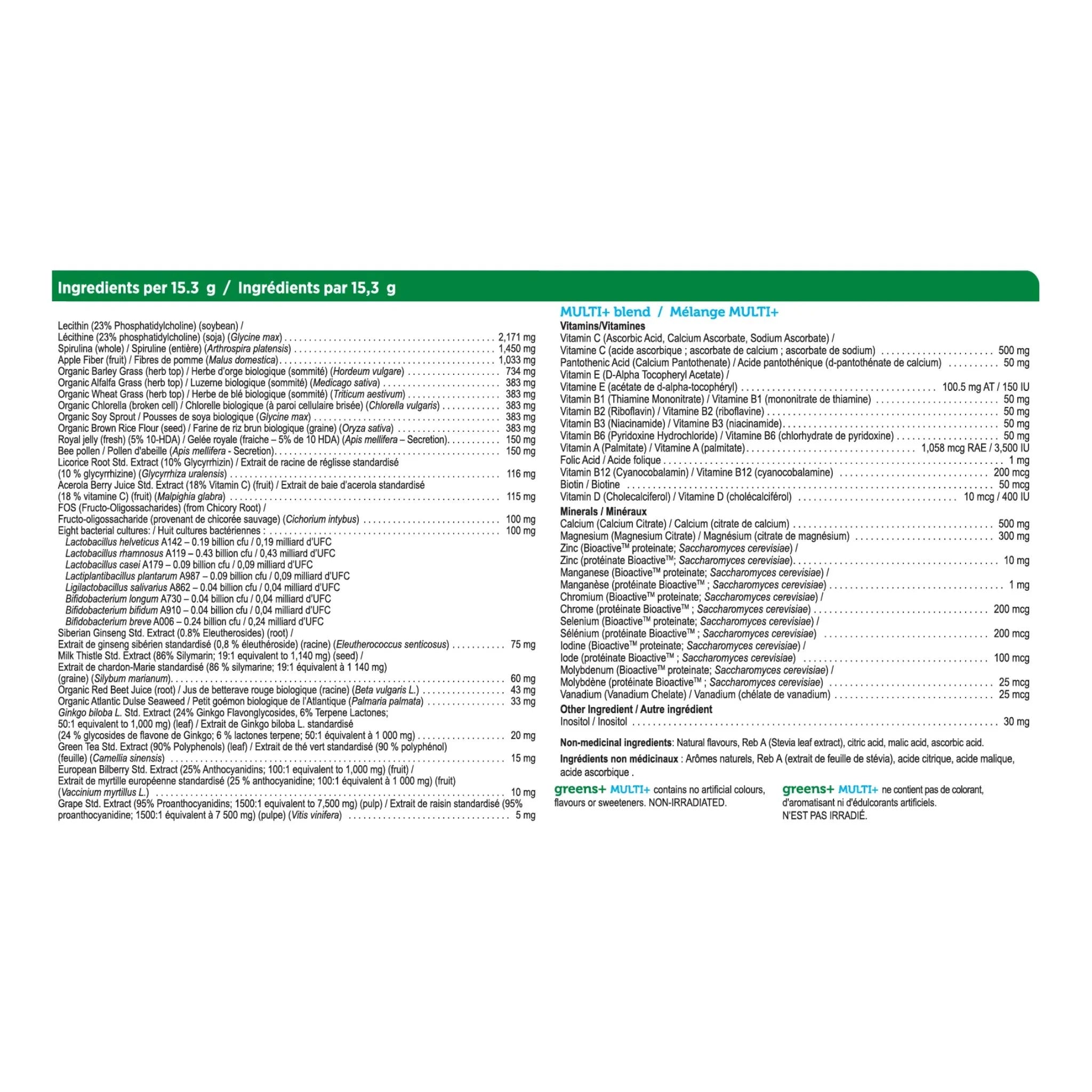 Genuine Health Greens+ Multi+ Mixed Fruit Flavour 459g - Nature's Source Inc