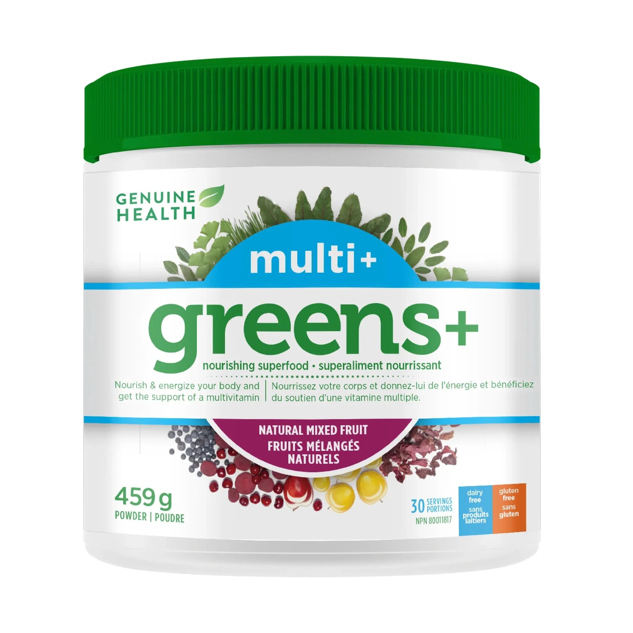 Genuine Health Greens+ Multi+ Mixed Fruit Flavour 459g - Nature's Source Inc