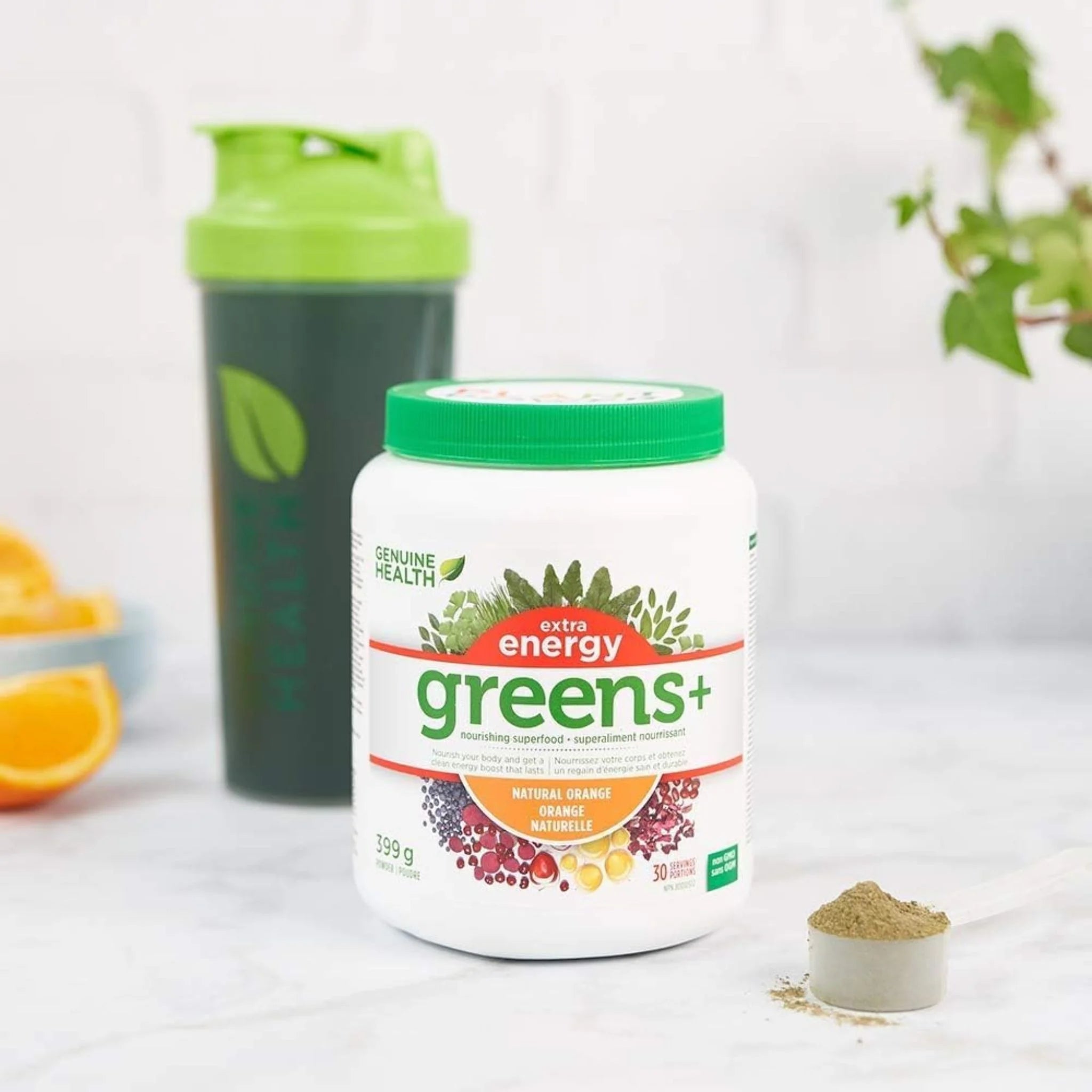 Genuine Health Greens + Extra Energy Orange 399g - Nature's Source Inc