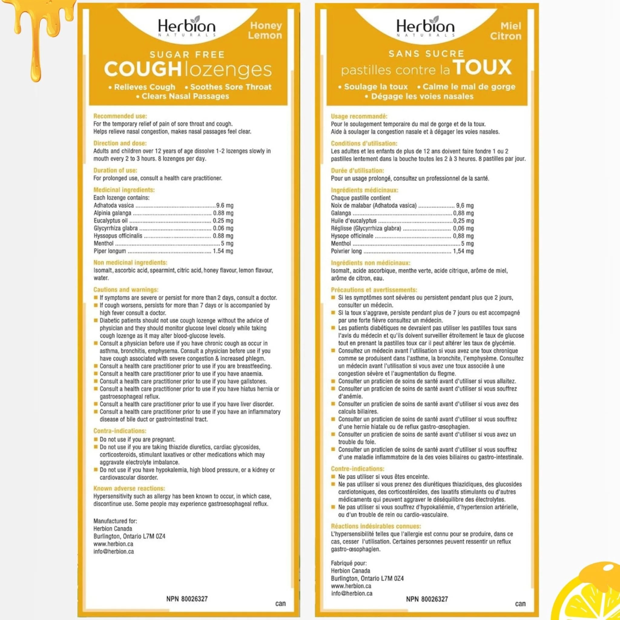 Herbion Sugar Free Honey Lemon 18 loz
