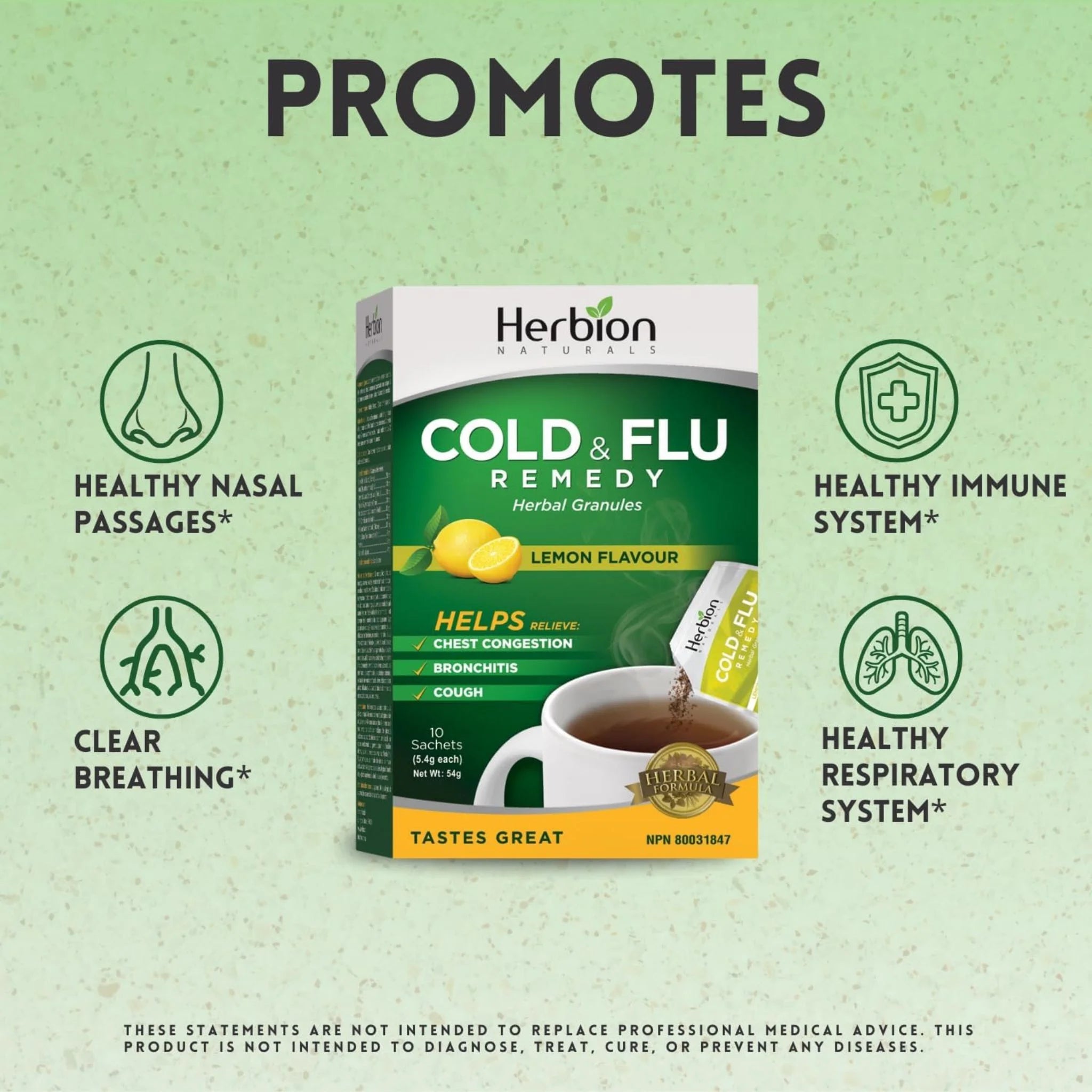 Herbion Cold and Flu Lemon Flavour 10 sachets