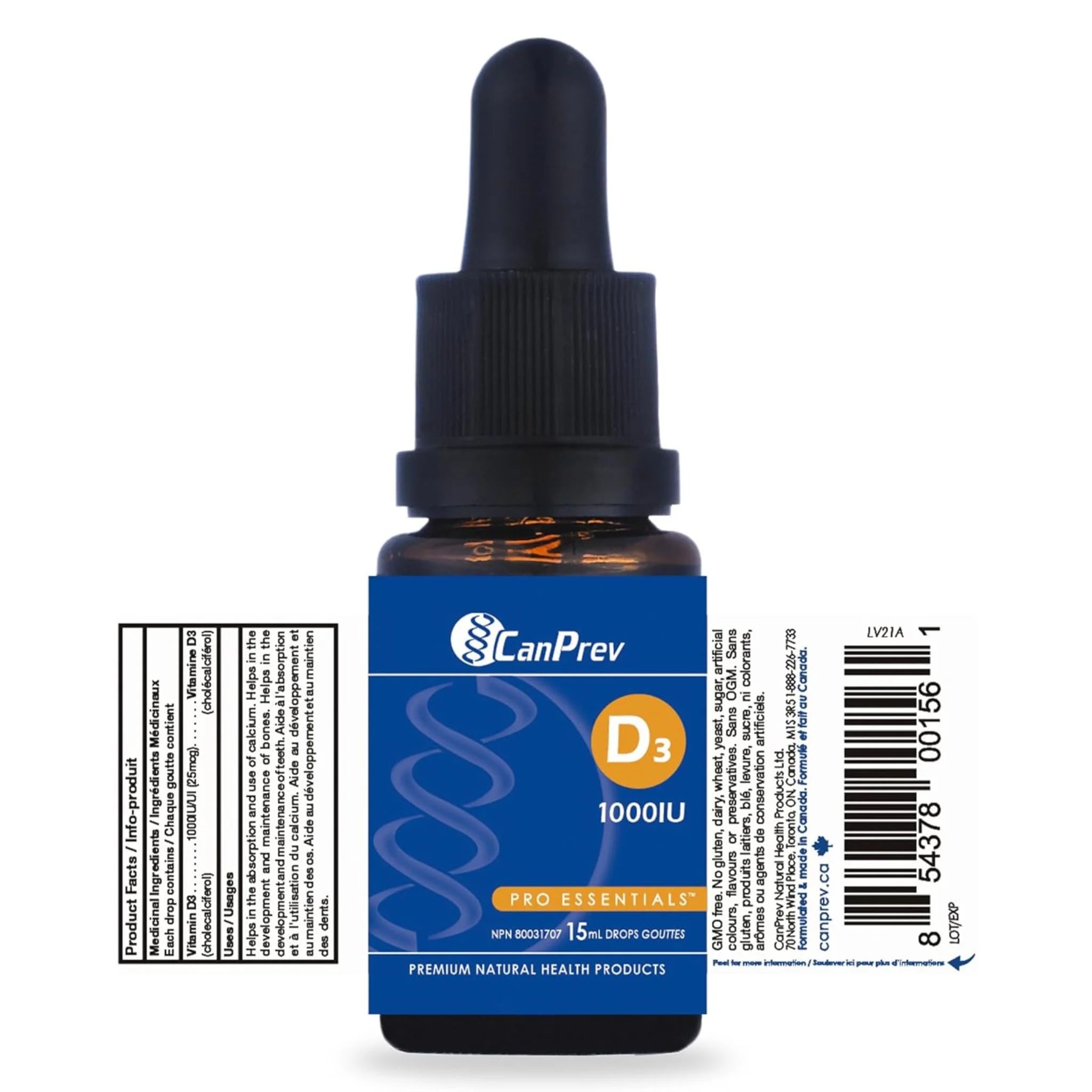 CanPrev D3 Drops 1000IU MCT base 15ml - Nature's Source Inc
